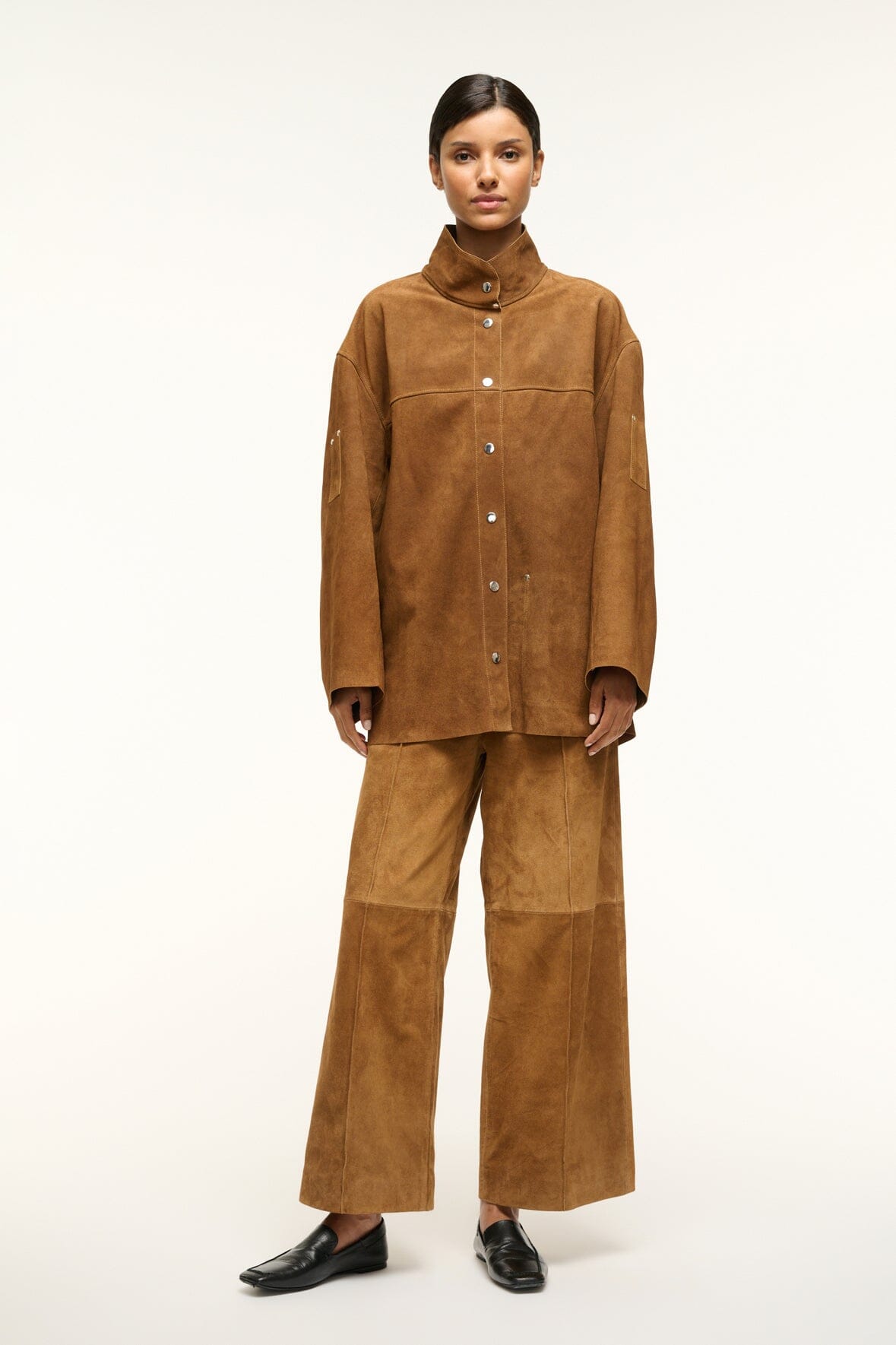 Oversized Suede Jacket with Standing Collar | Foundation Tan