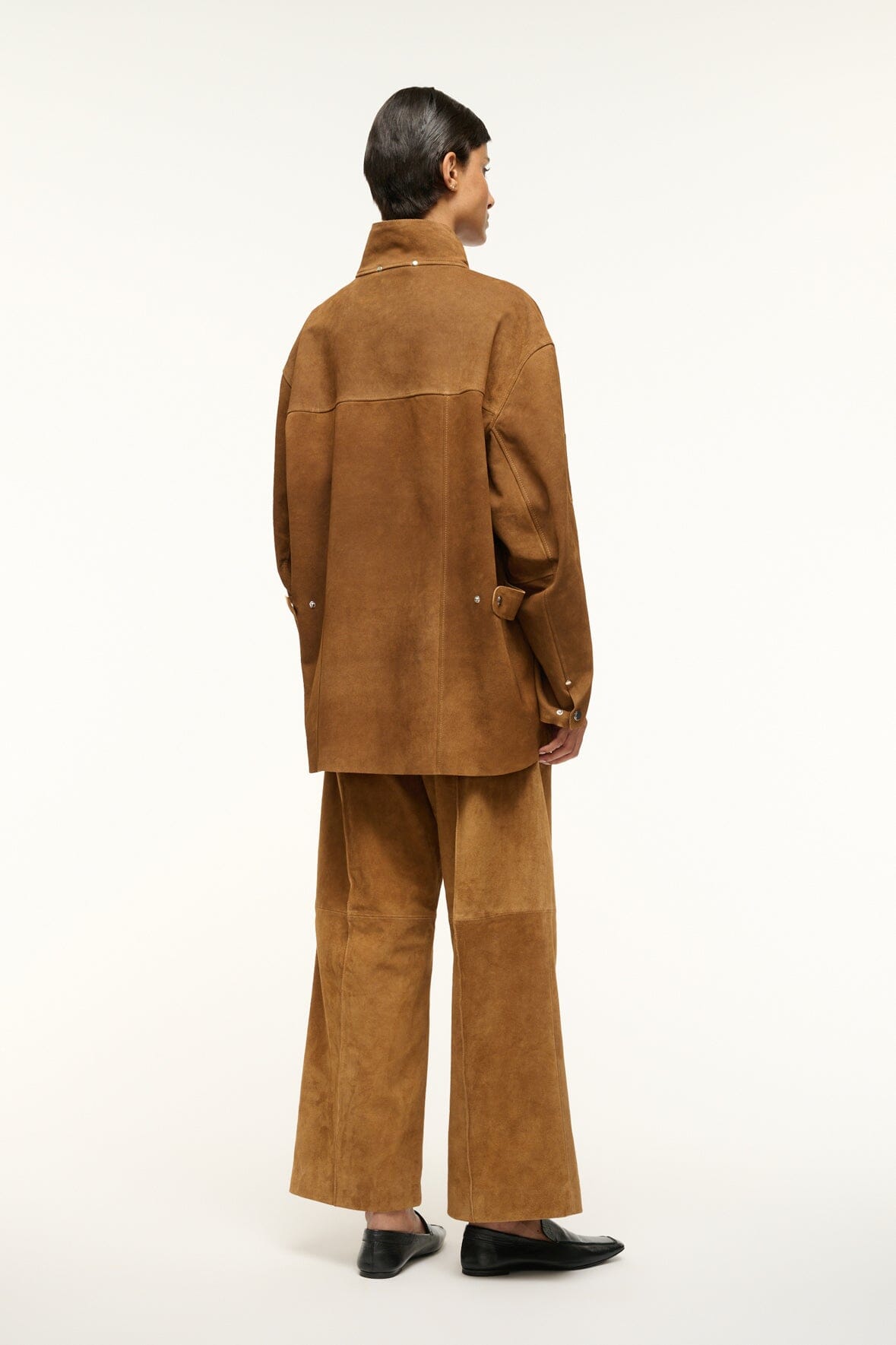 Oversized Suede Jacket with Standing Collar | Foundation Tan
