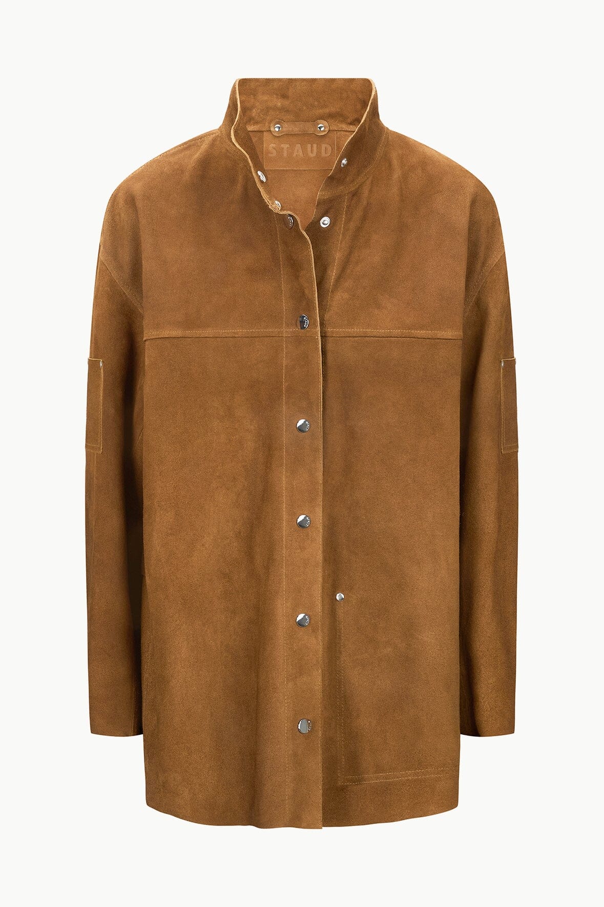 Oversized Suede Jacket with Standing Collar | Foundation Tan