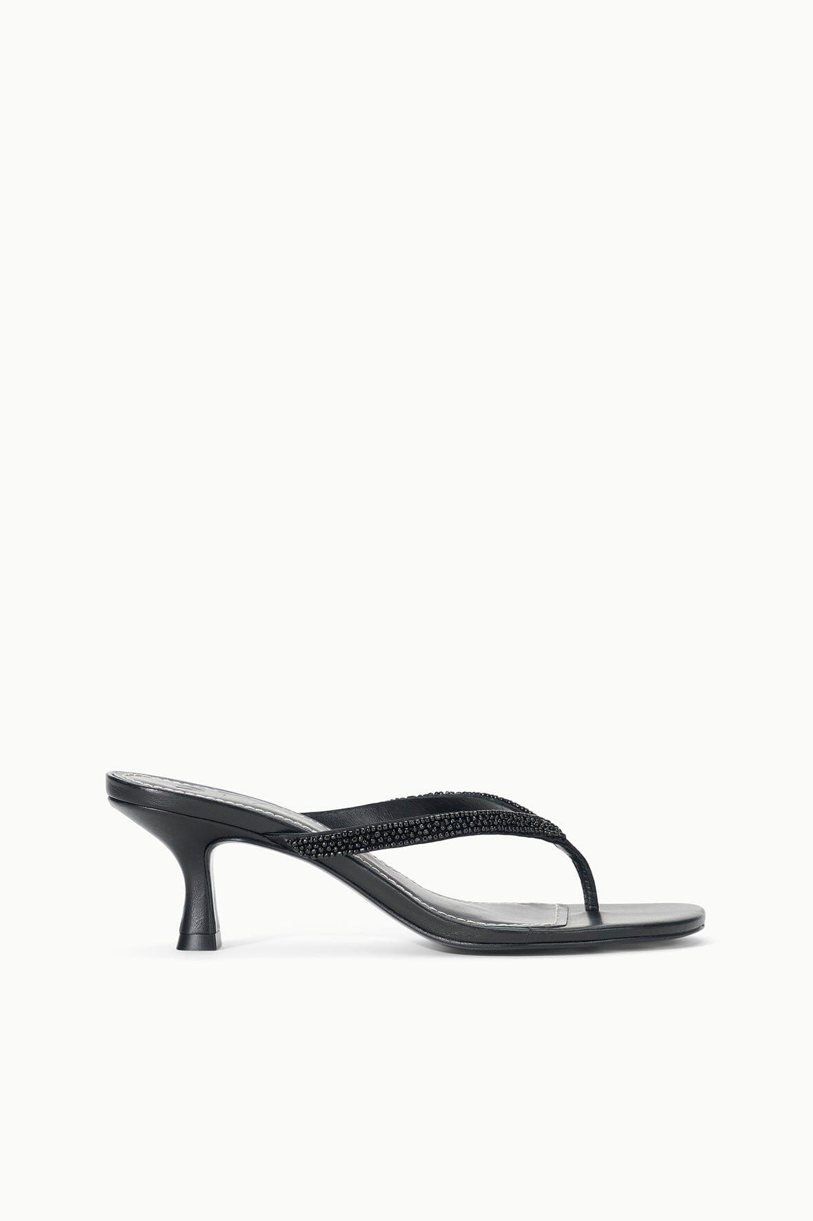 Black Beaded Thong Kitten Heels | Freja