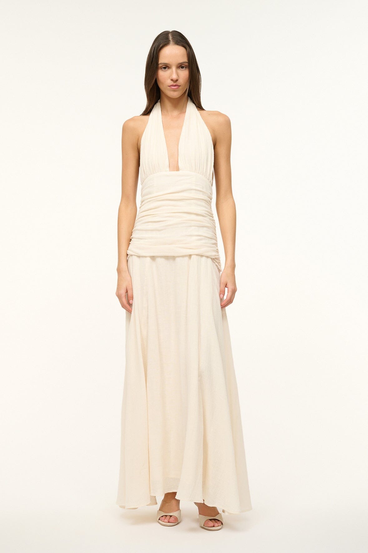 Lightweight Cotton Gauze Halter Neck Maxi Dress | Frolic Buttercream