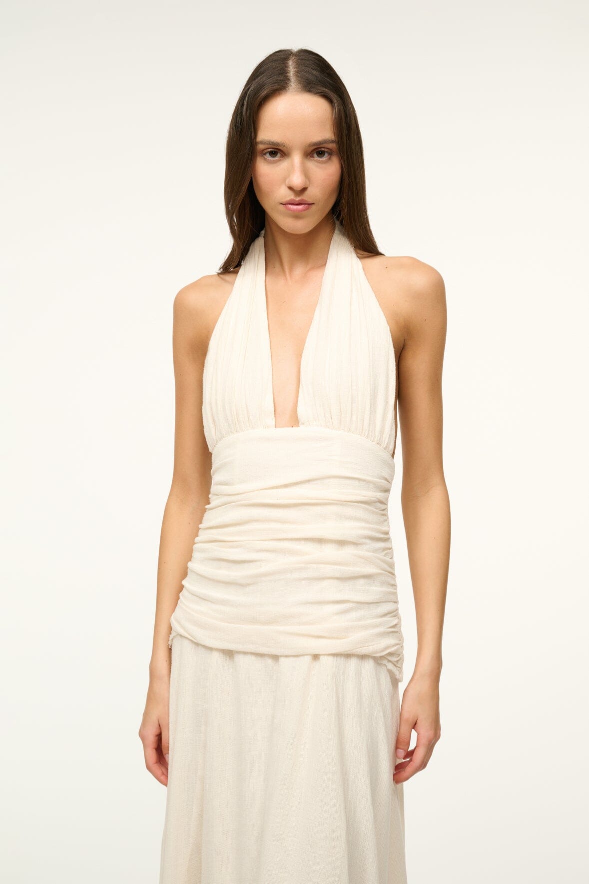 Lightweight Cotton Gauze Halter Neck Maxi Dress | Frolic Buttercream