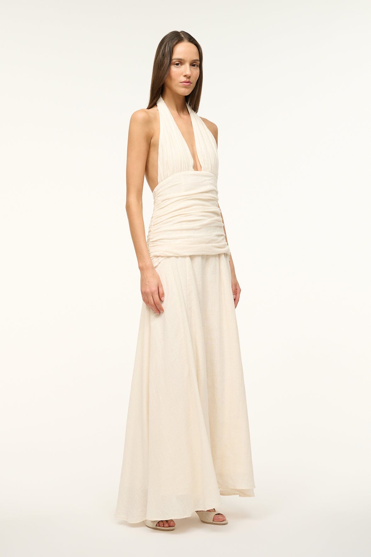 Lightweight Cotton Gauze Halter Neck Maxi Dress | Frolic Buttercream