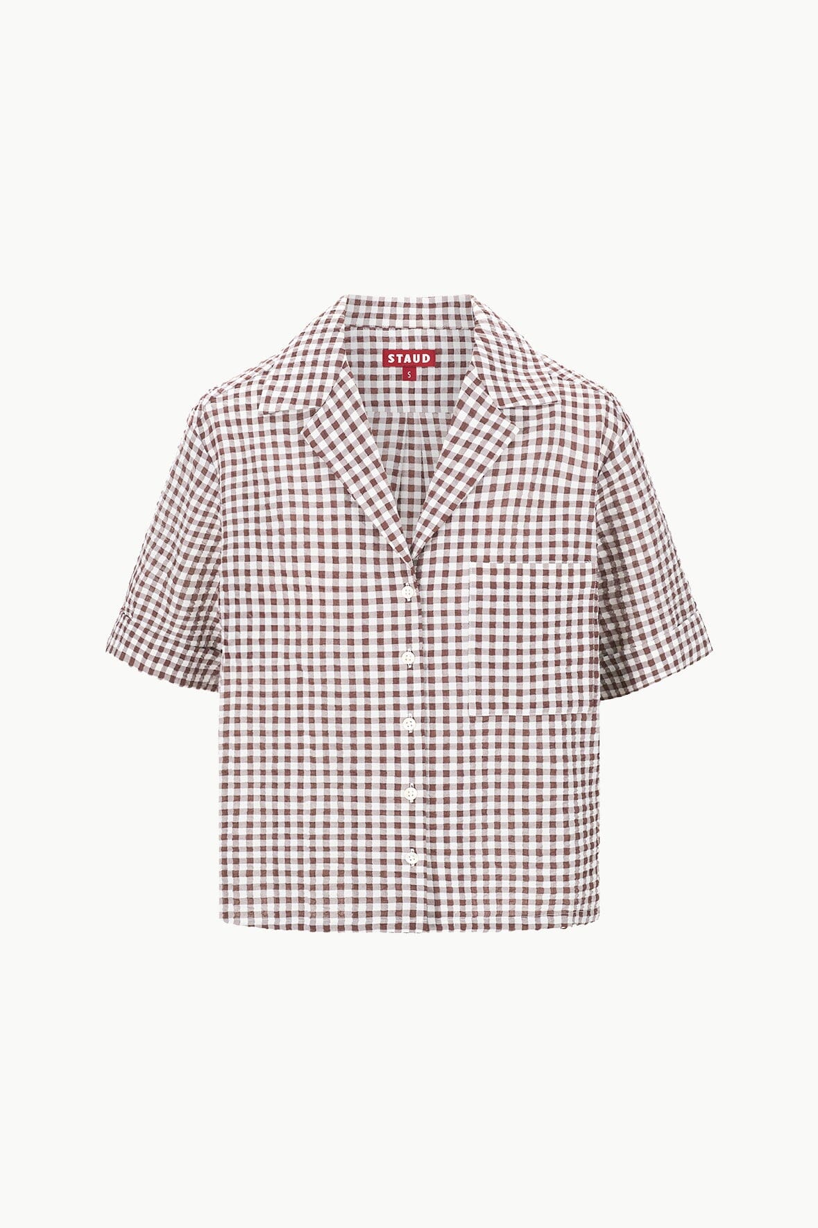 Seersucker Button Down Shirt with Front Pocket | Gabi Shirt Dark Chocolate Gingham