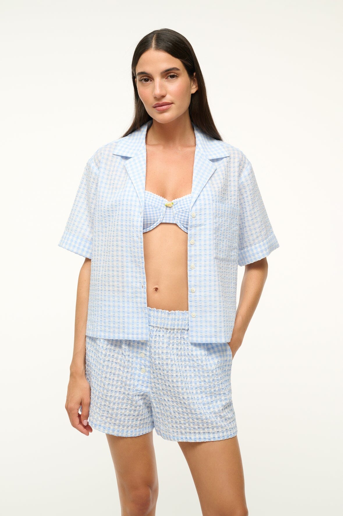 Seersucker Button Down Shirt with Front Pocket | Gabi Shirt
