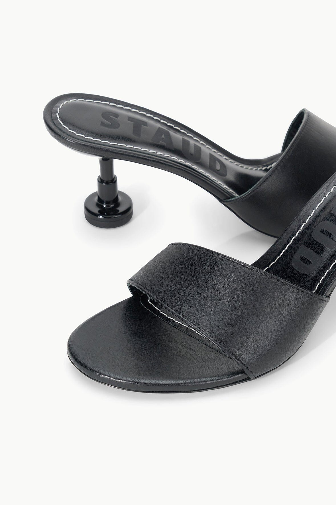 Black Nappa Leather Kitten Heel Slide Sandals | Gardener