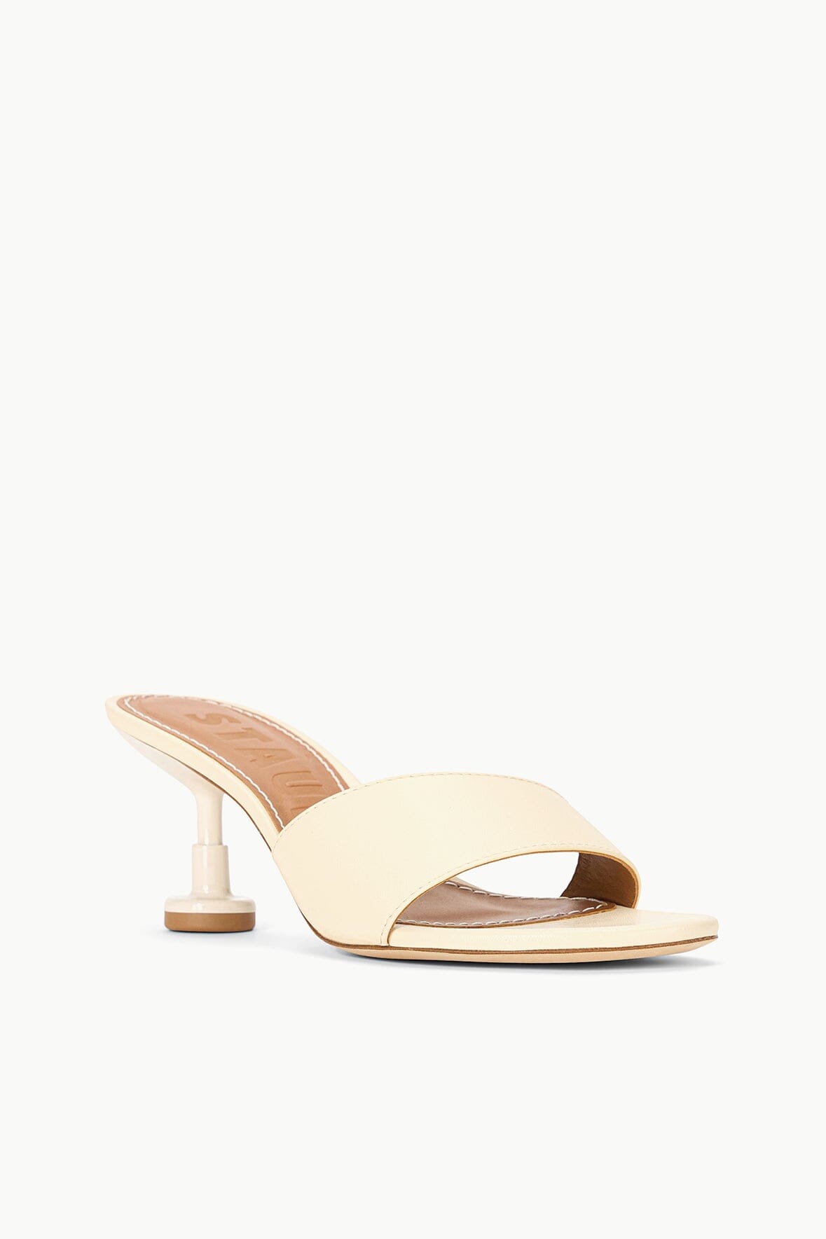 Leather Kitten Heel Slides with Heel Stopper | Gardener Cream