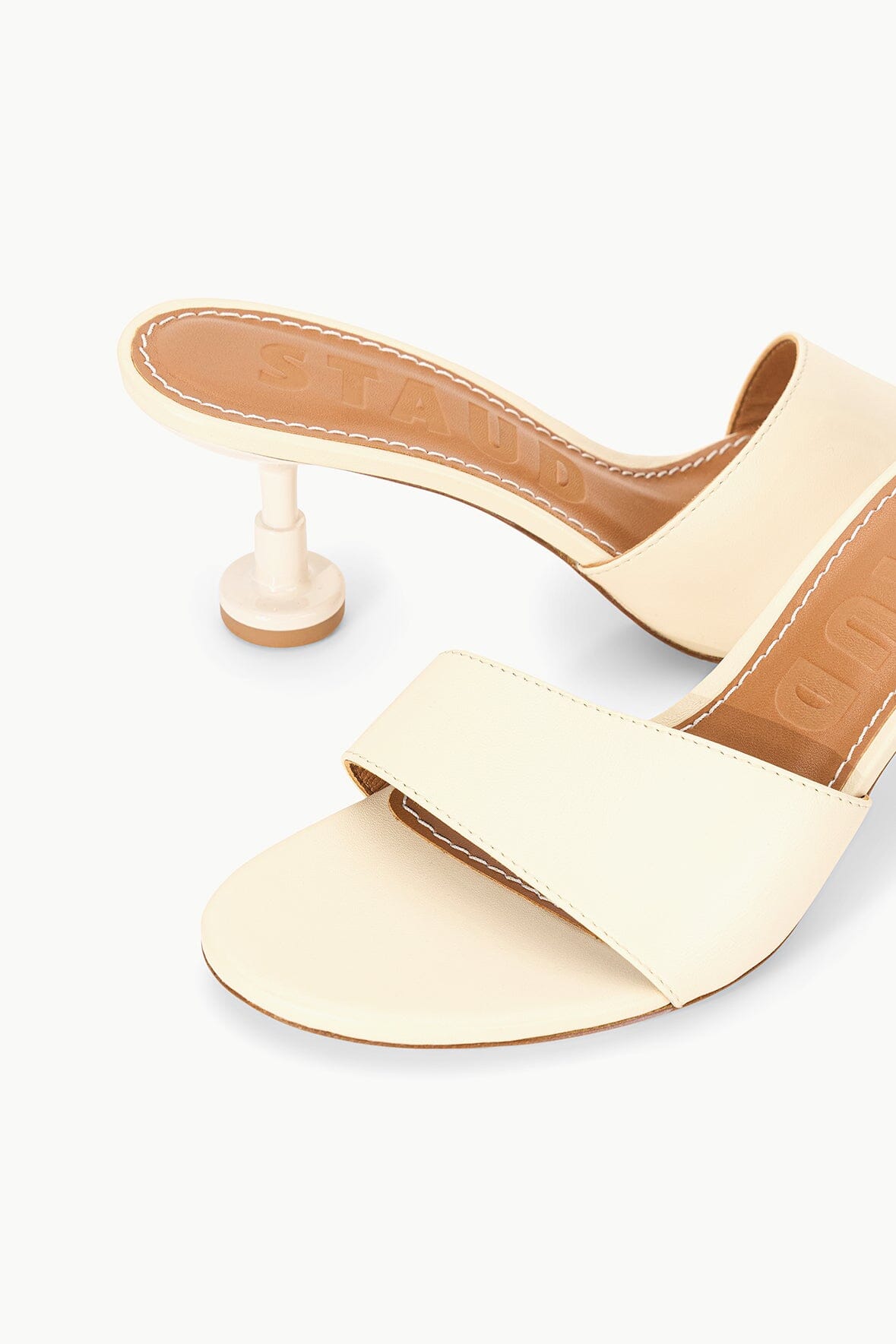 Leather Kitten Heel Slides with Heel Stopper | Gardener Cream