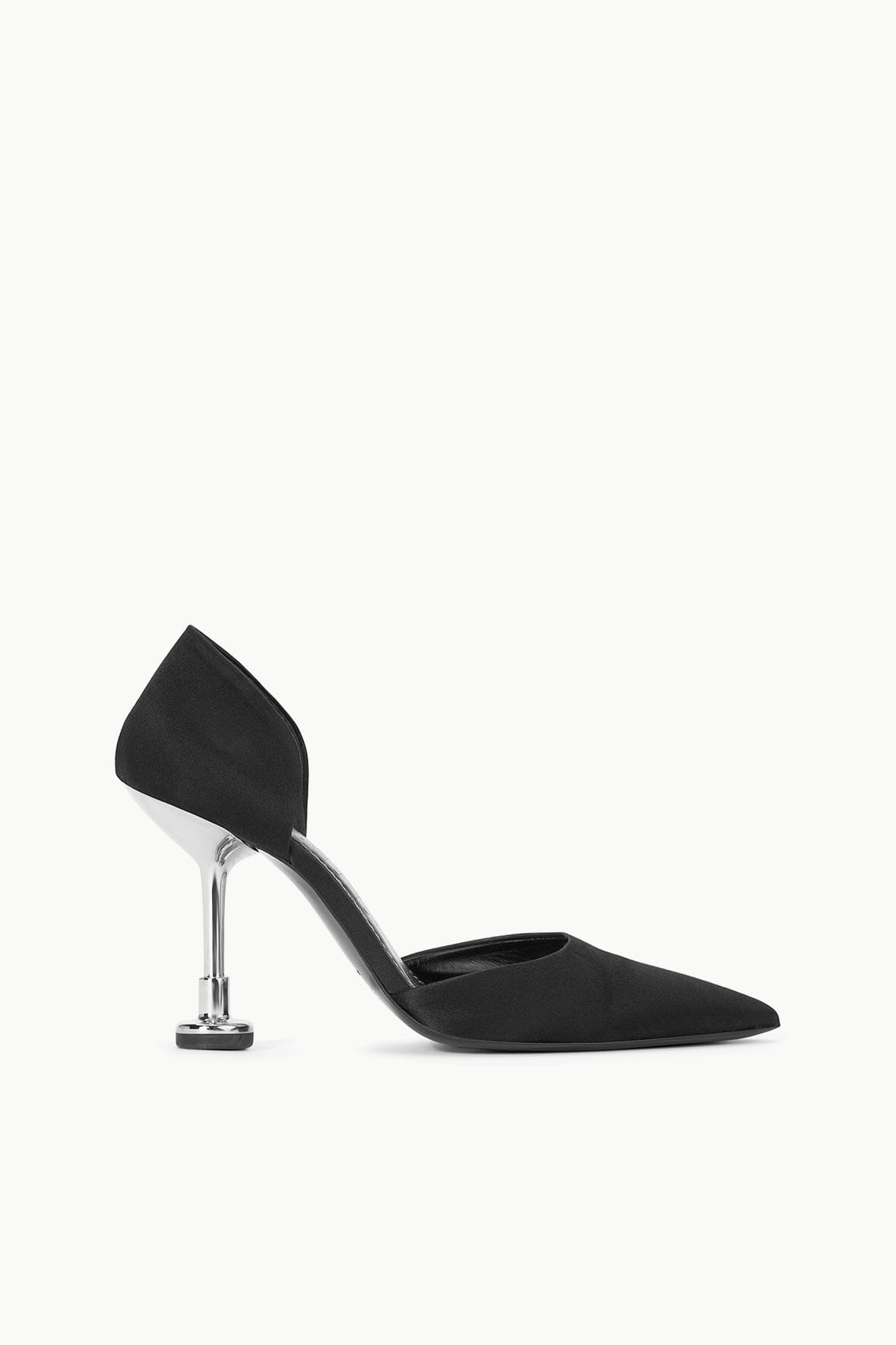 Pointed Toe Satin Pump with Metal Heel for Garden Parties | Black
