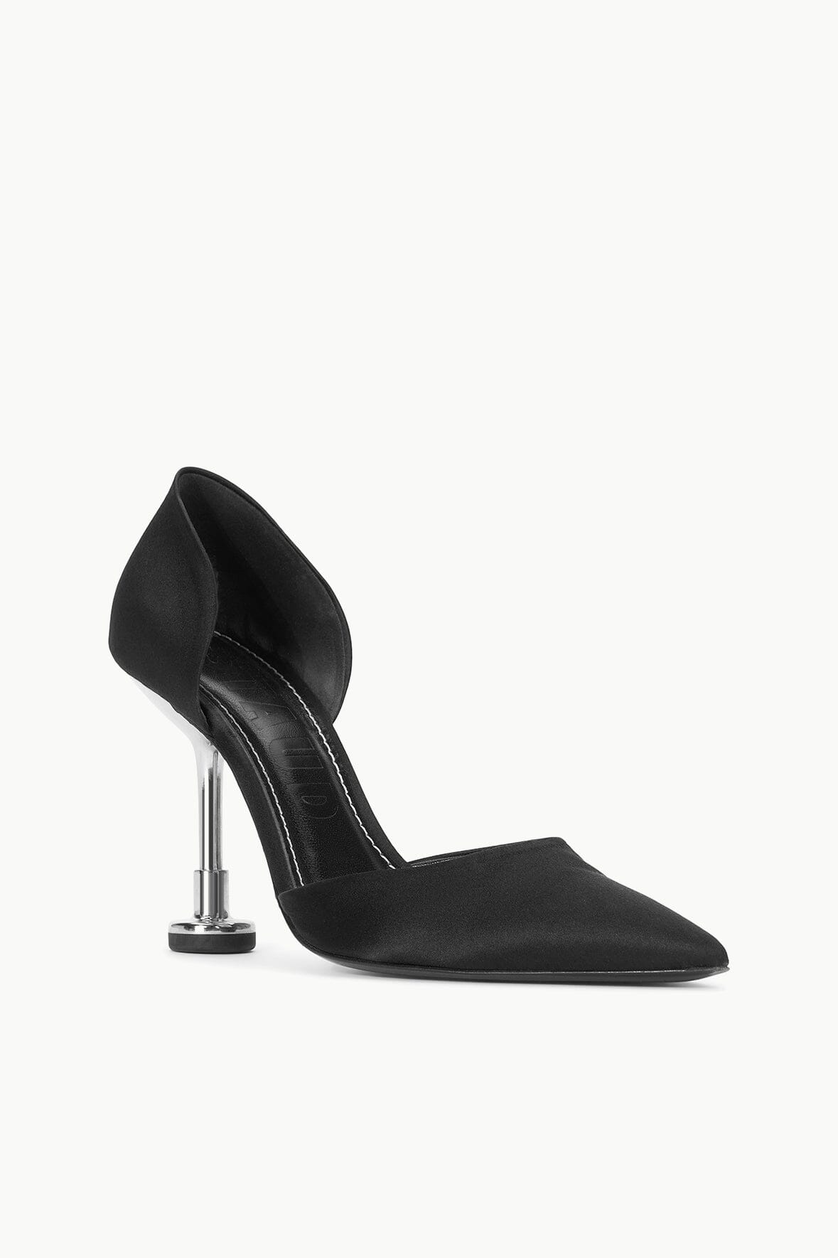Pointed Toe Satin Pump with Metal Heel for Garden Parties | Black