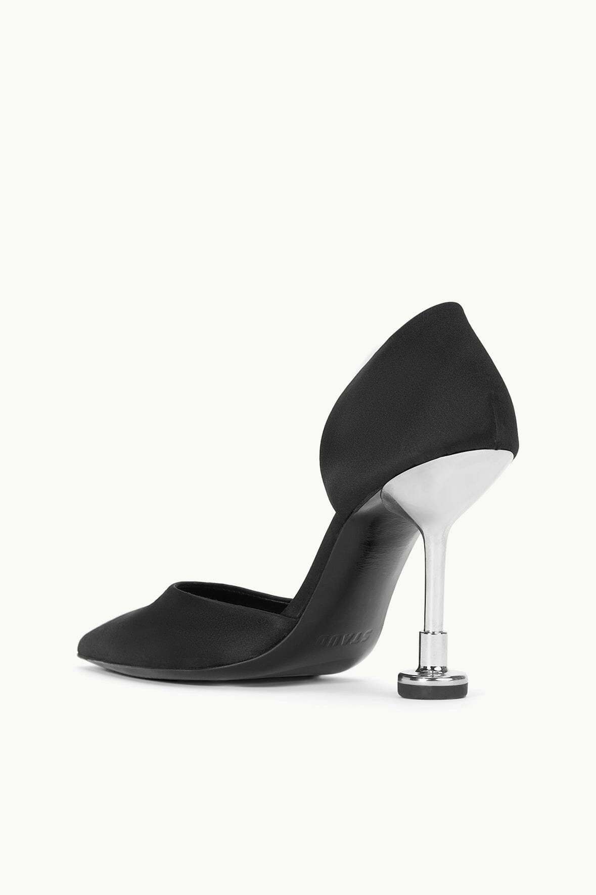 Pointed Toe Satin Pump with Metal Heel for Garden Parties | Black