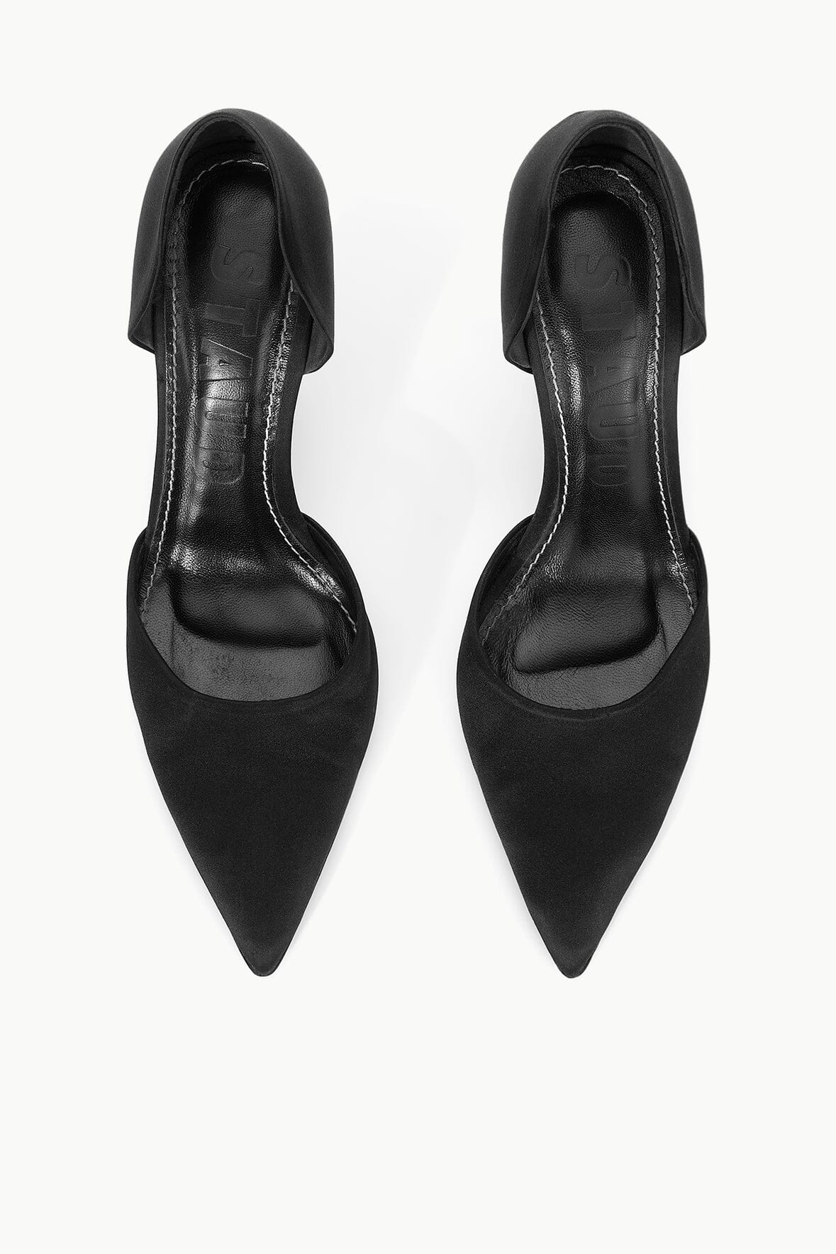 Pointed Toe Satin Pump with Metal Heel for Garden Parties | Black