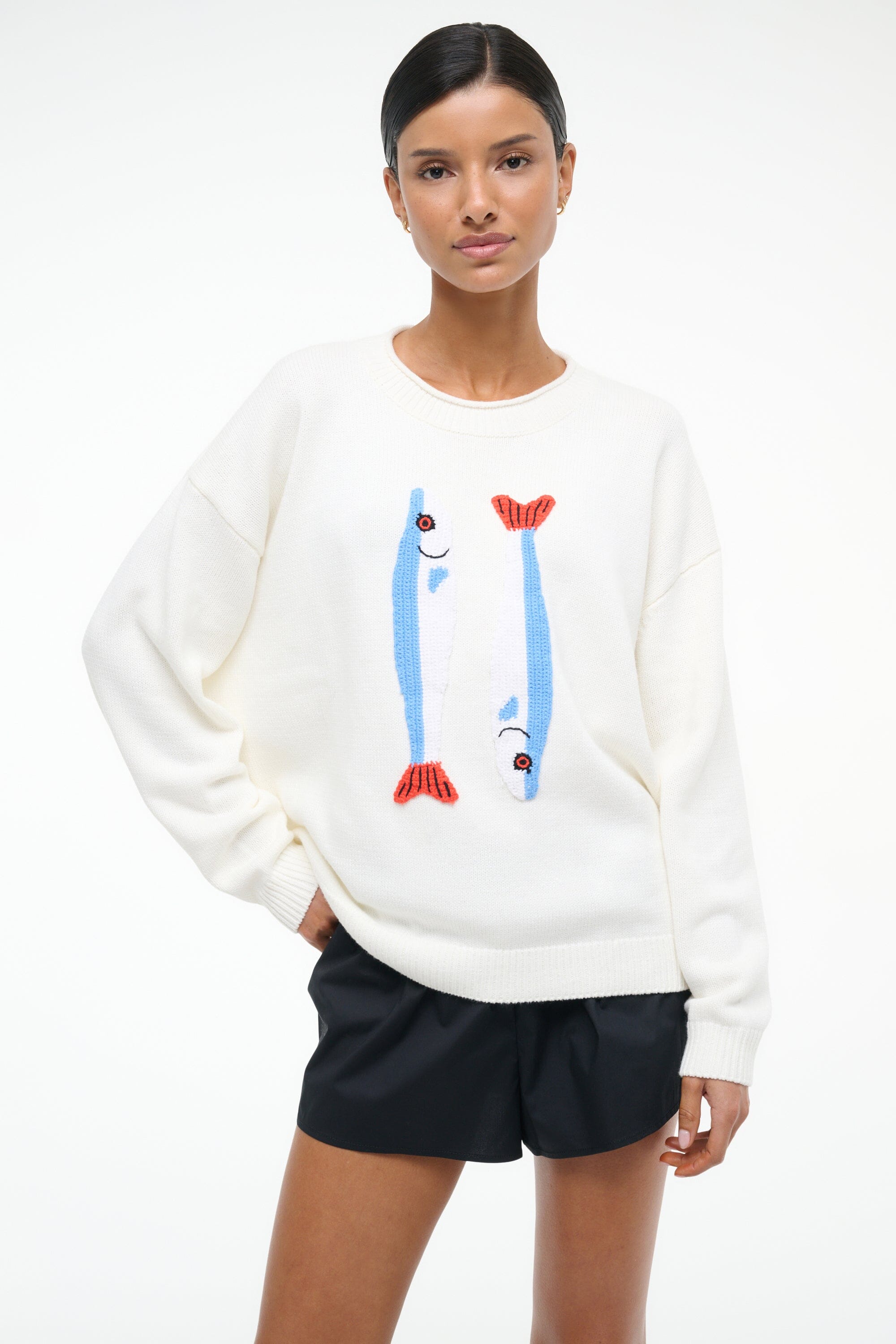 Cotton Blend Jacquard Crewneck Sweater | Giada Ivory