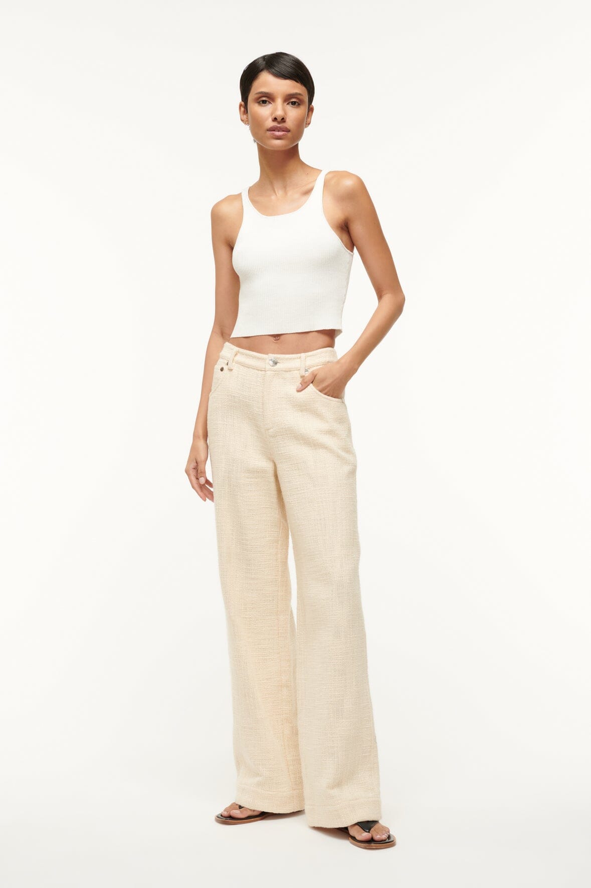 Wide Leg Tweed Pants for Women | Grayson Ivory