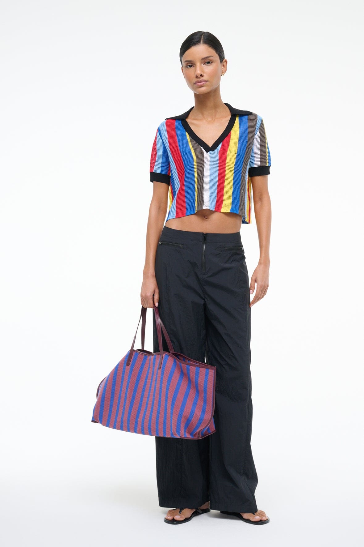 Lightweight Cotton Knit Swim Coverup Crop Top | Hamel Market Stripe