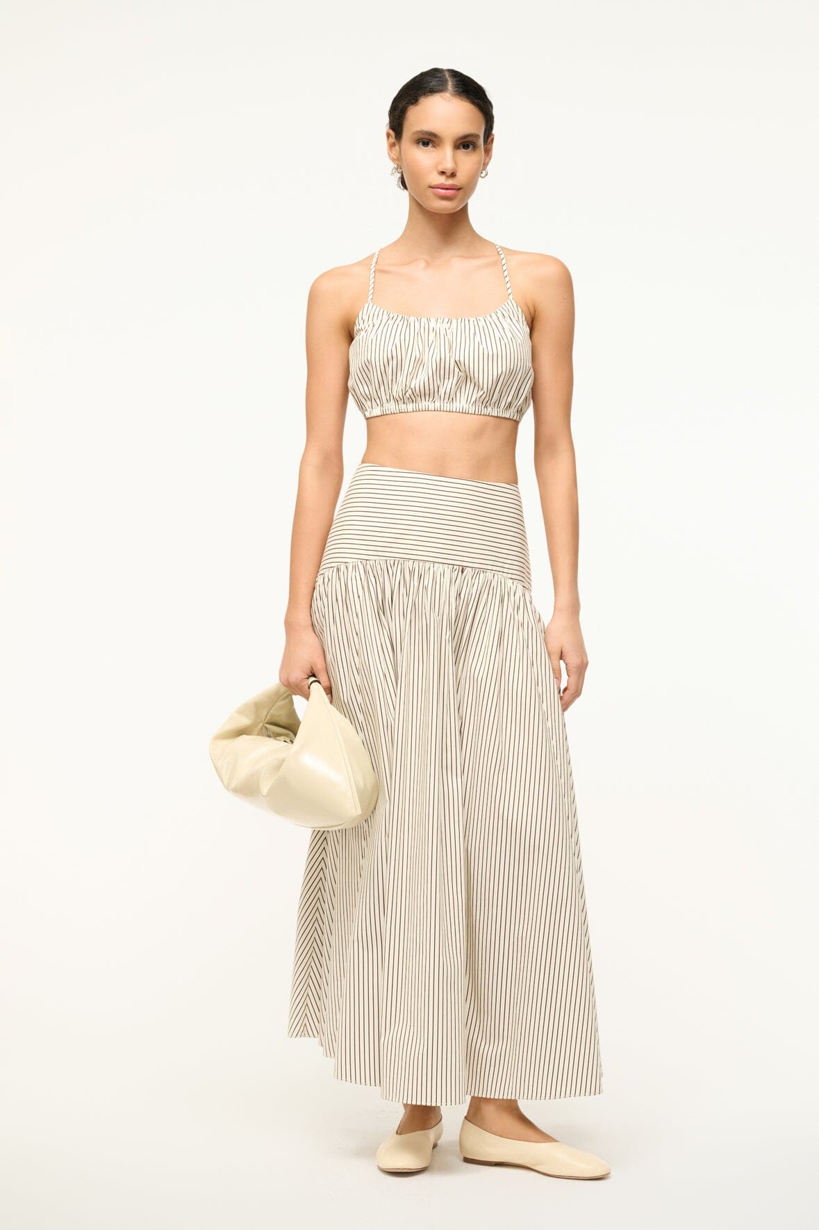 Criss-Cross Strap Bubble Crop Top | Ivory Dark Oak Micro Stripe