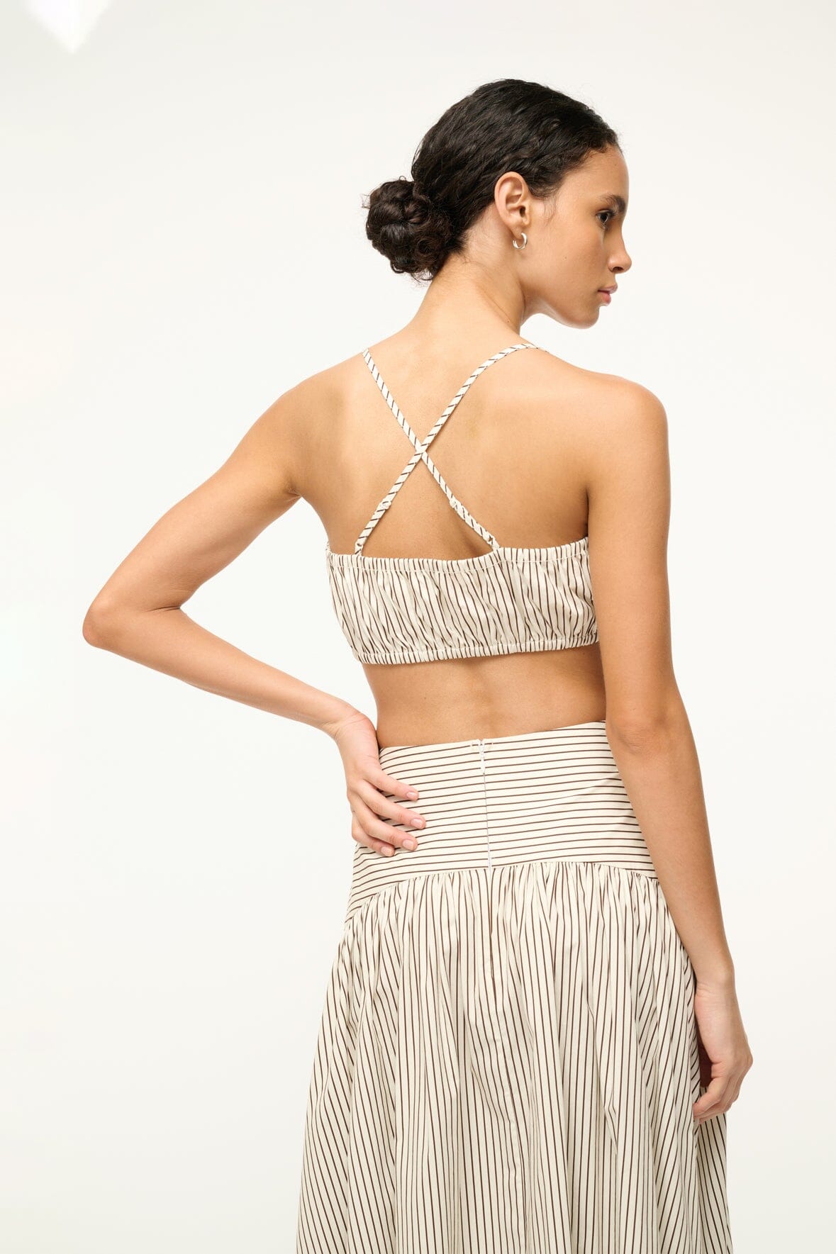 Criss-Cross Strap Bubble Crop Top | Ivory Dark Oak Micro Stripe