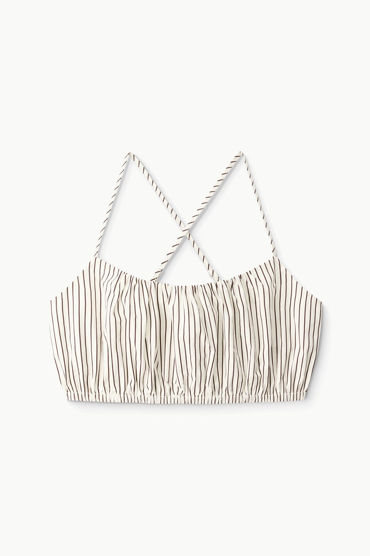 Criss-Cross Strap Bubble Crop Top | Ivory Dark Oak Micro Stripe
