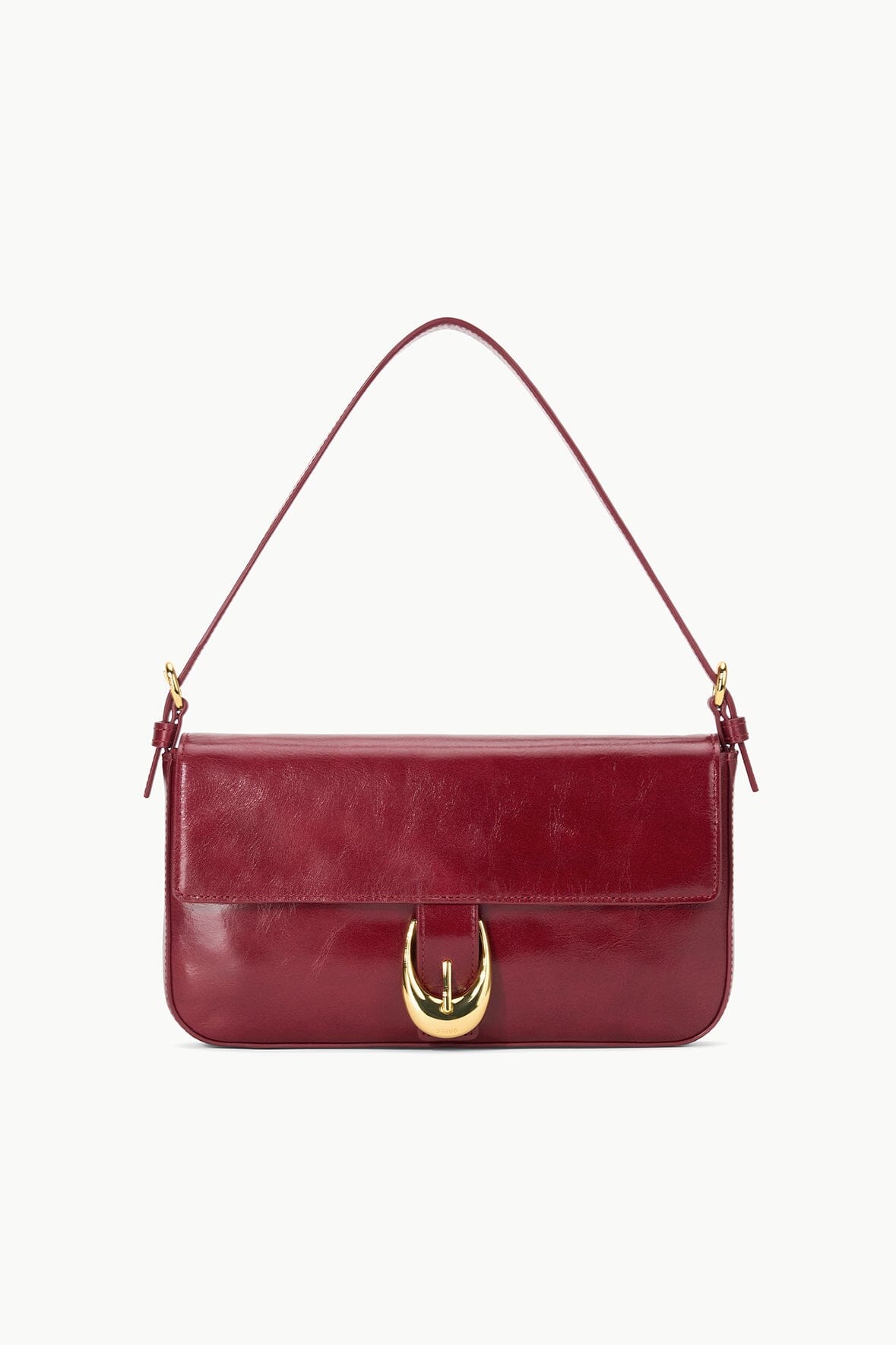 Leather Shoulder Bag with Moon Buckle & Snap Closure | Harlow Pinot