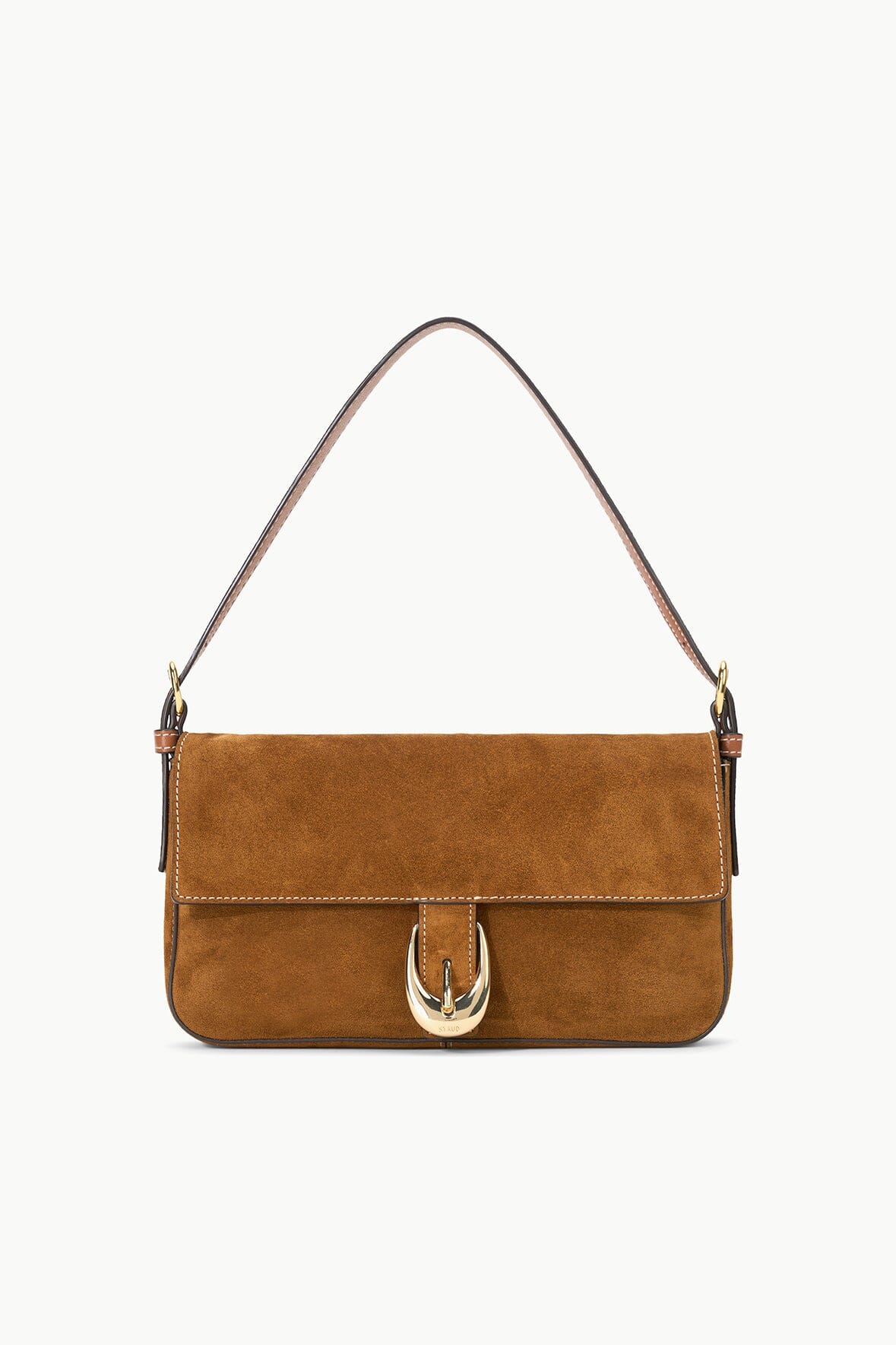 Tan Suede Shoulder Bag with Moon Buckle & Snap Closure | Harlow Bag