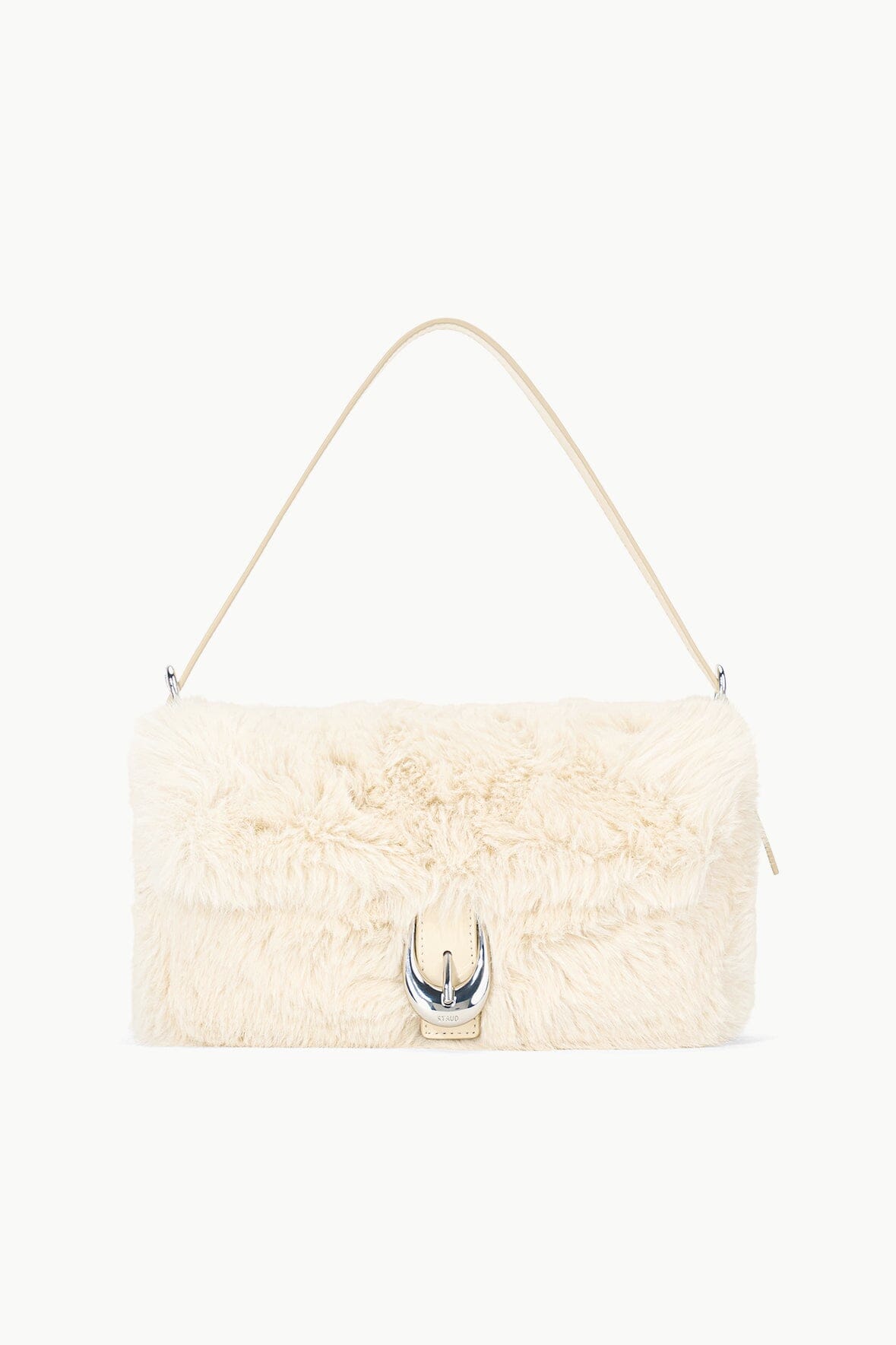 Faux Fur Shoulder Bag with Moon Buckle & Snap Closure | Harlow Cream