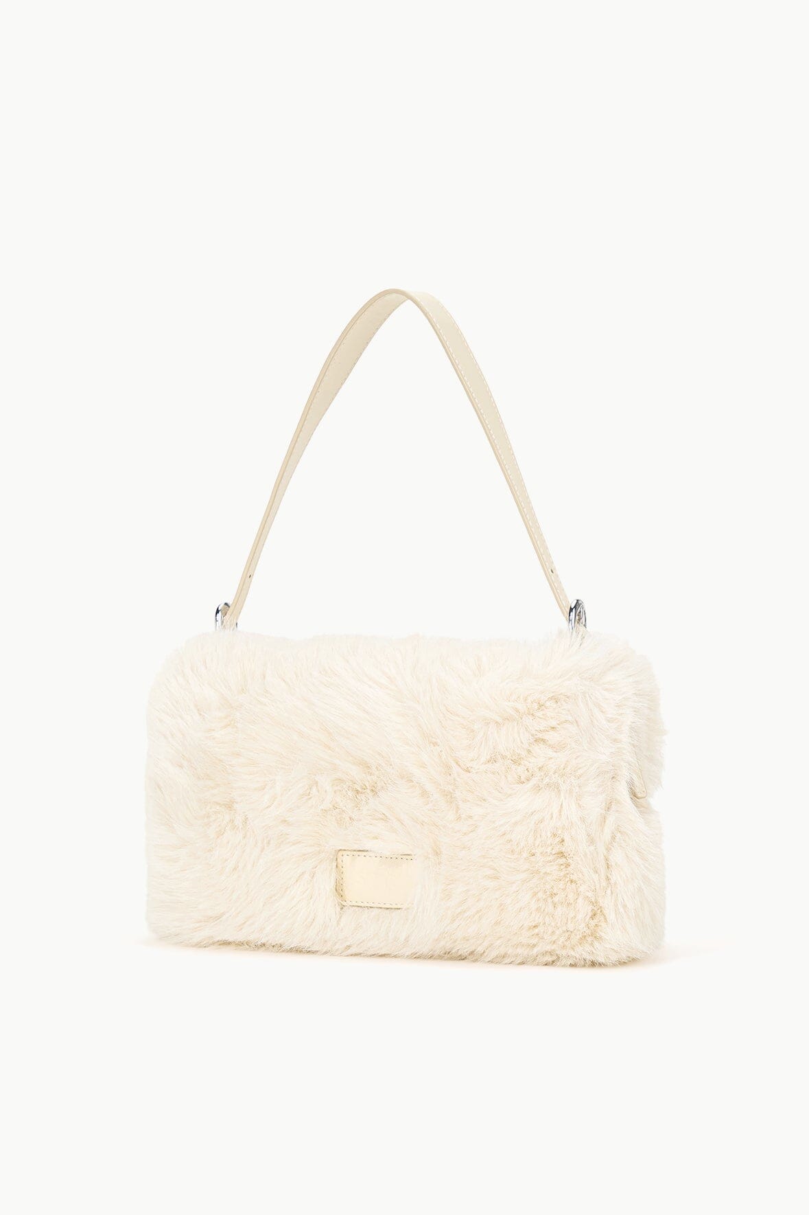 Faux Fur Shoulder Bag with Moon Buckle & Snap Closure | Harlow Cream
