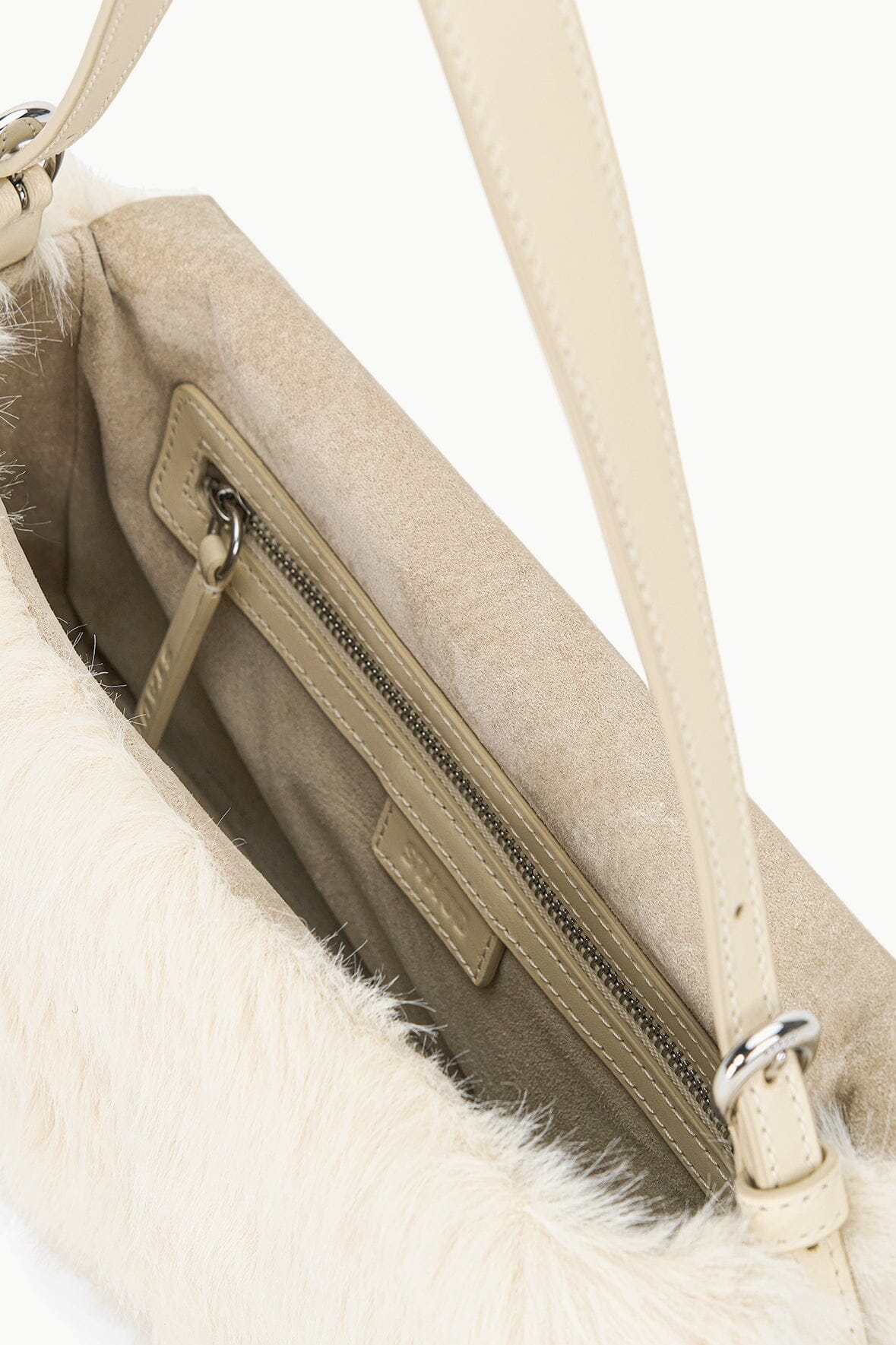 Faux Fur Shoulder Bag with Moon Buckle & Snap Closure | Harlow Cream