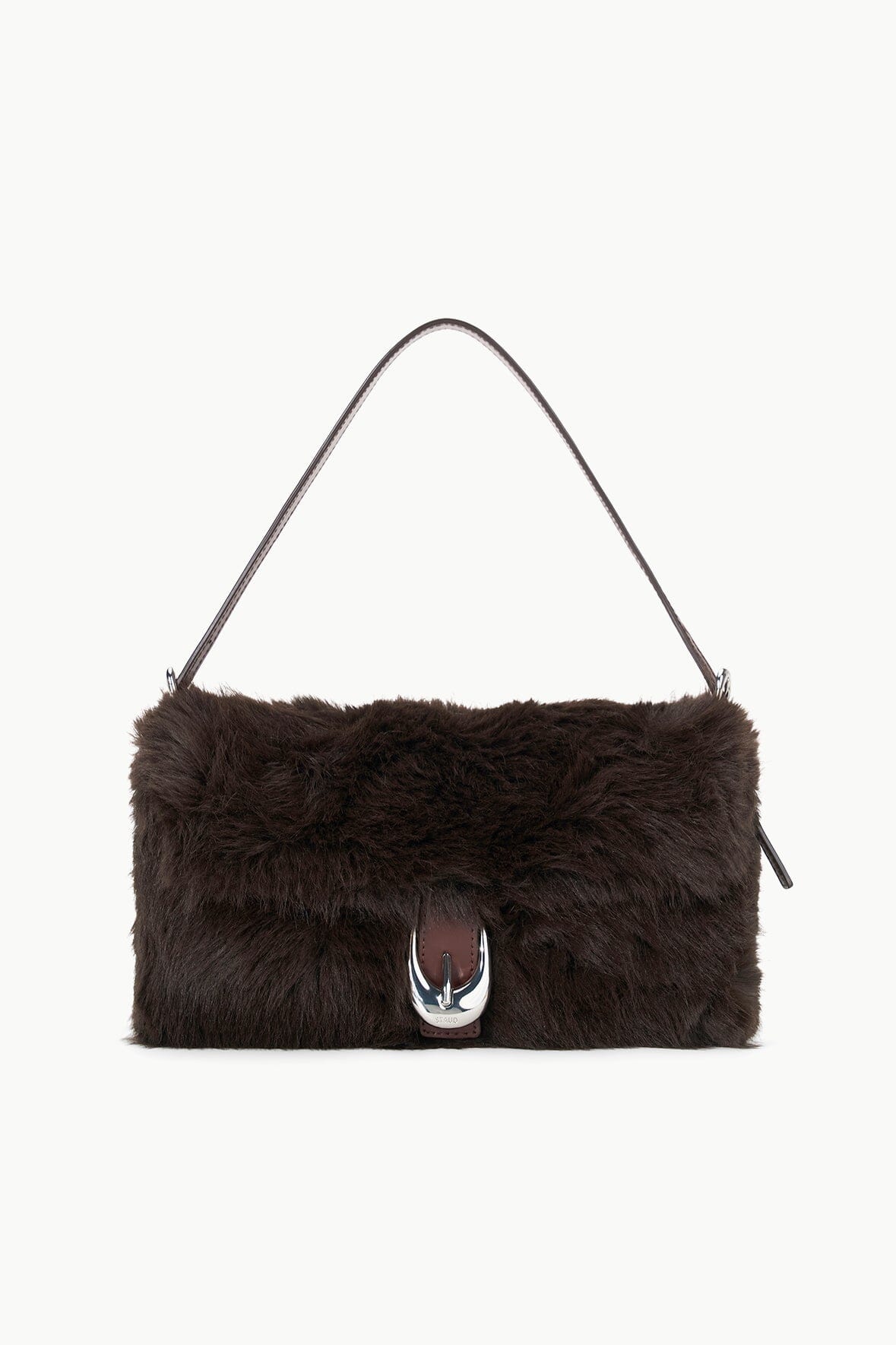 Faux Fur Shoulder Bag with Moon Buckle & Snap Closure | Harlow Espresso