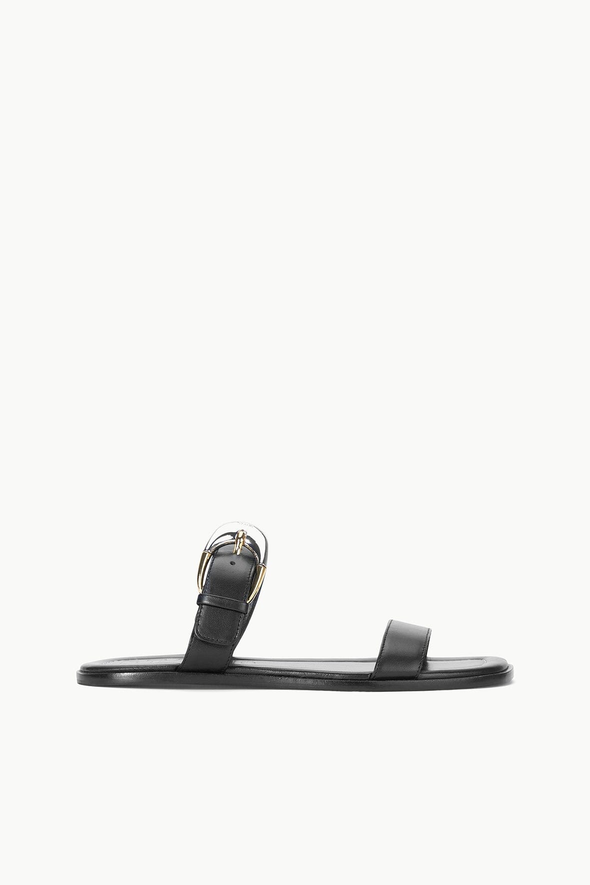 Adjustable Strap Flat Sandals with Moon Buckle | Harlow Black