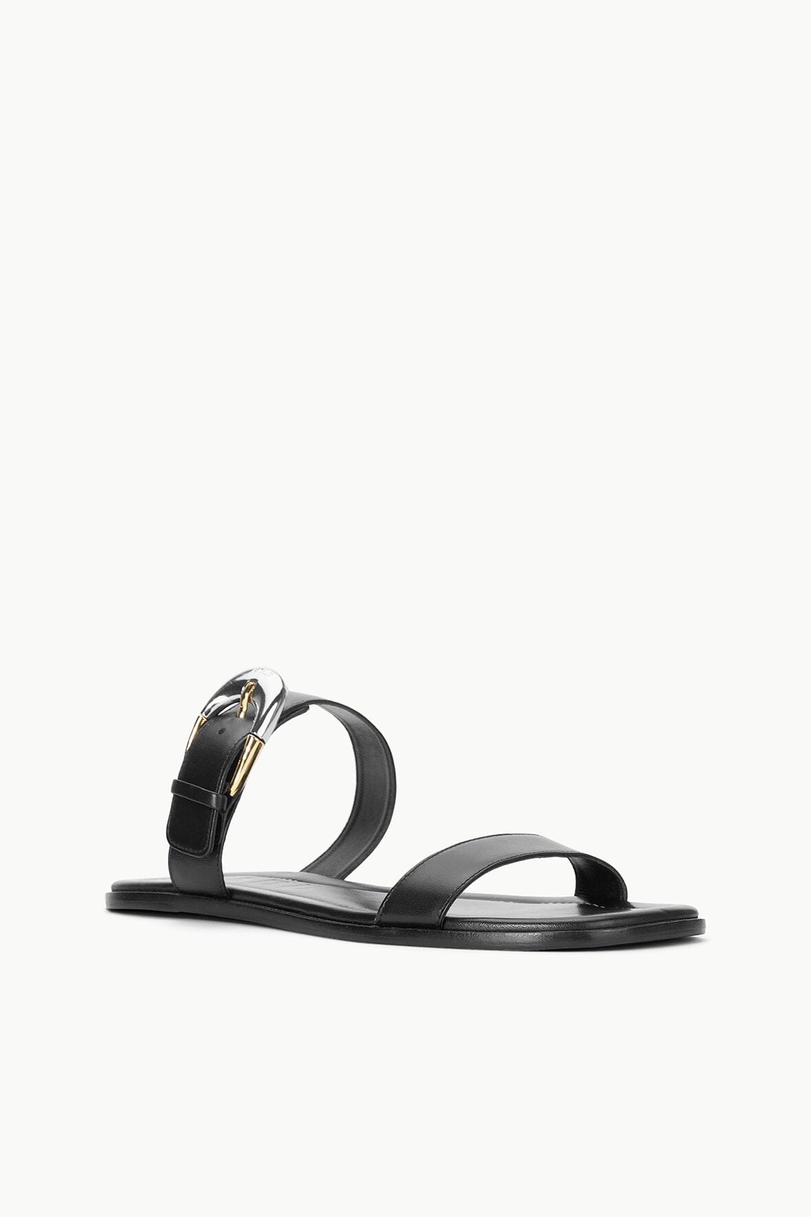 Adjustable Strap Flat Sandals with Moon Buckle | Harlow Black