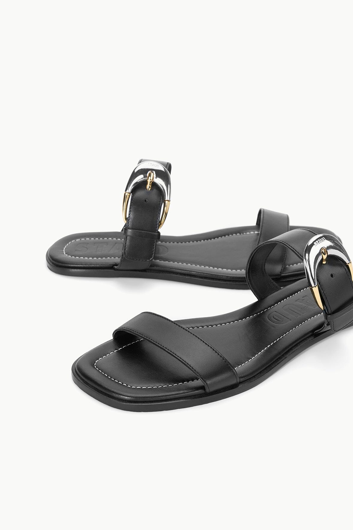 Adjustable Strap Flat Sandals with Moon Buckle | Harlow Black