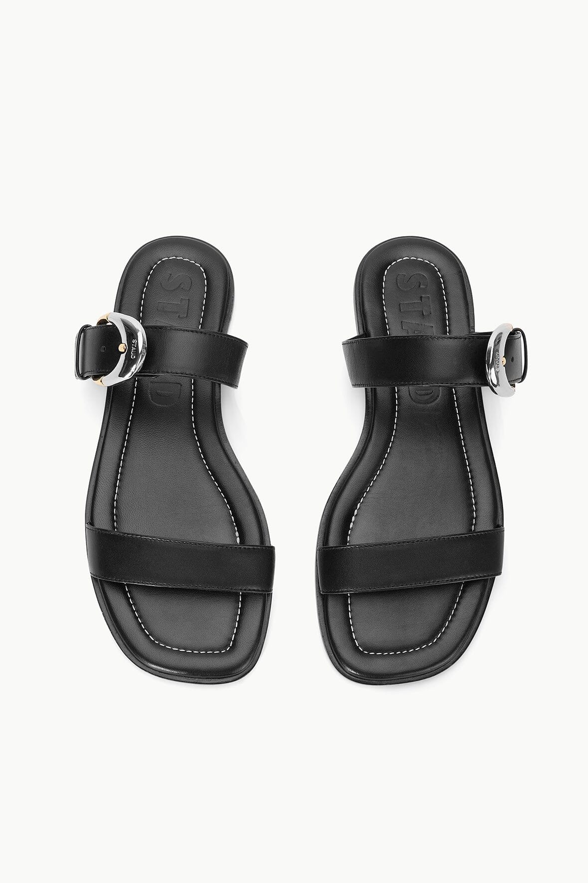 Adjustable Strap Flat Sandals with Moon Buckle | Harlow Black