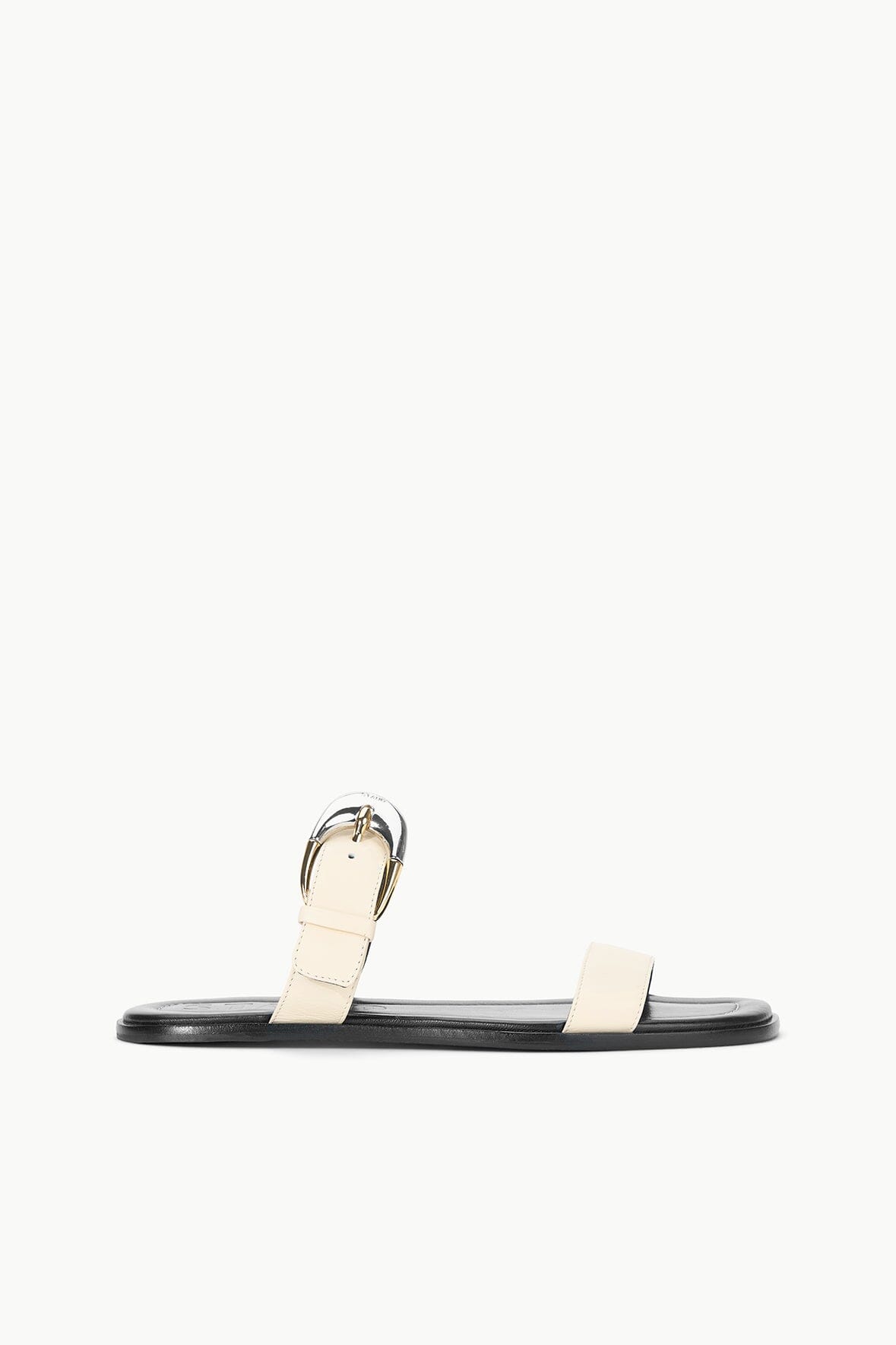 Adjustable Strap Flat Sandal with Moon Buckle | Harlow Cream