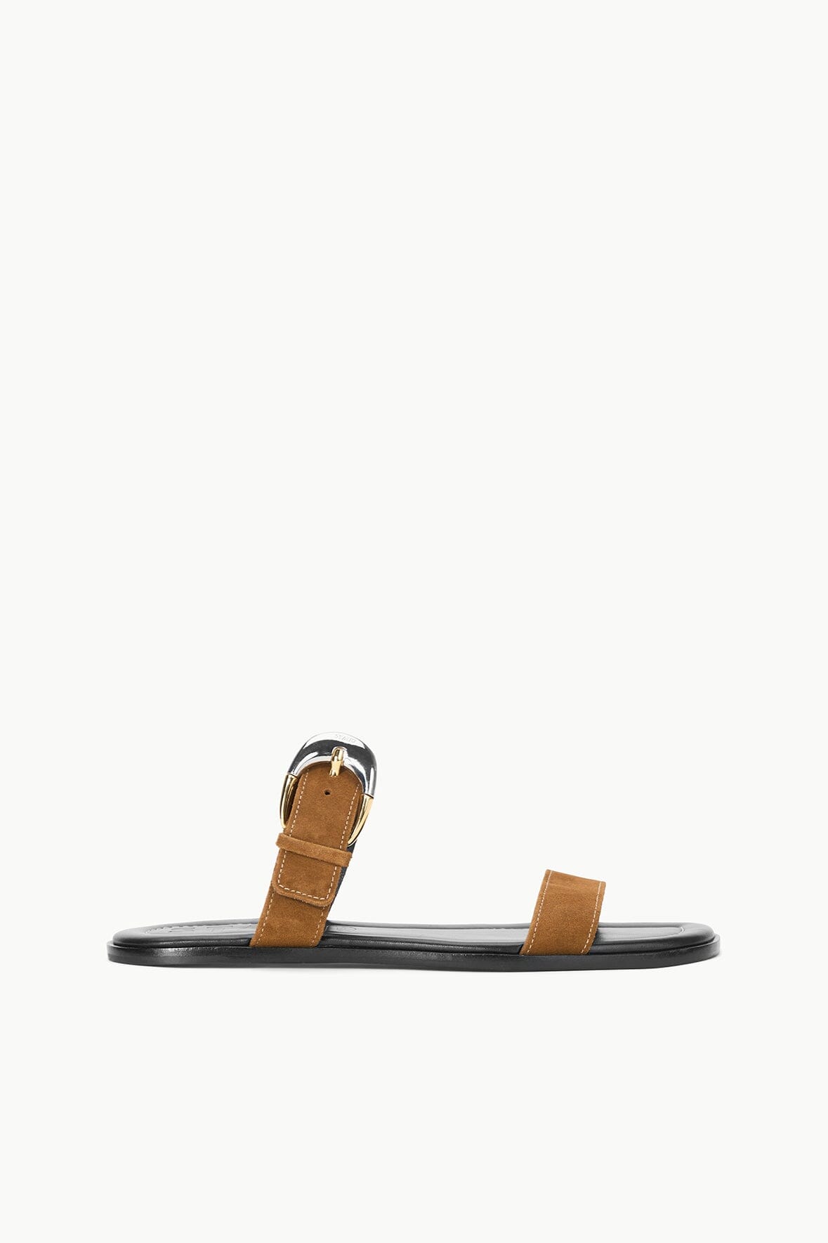 Adjustable Slip-On Flat Sandal with Moon Buckle | Harlow Tan