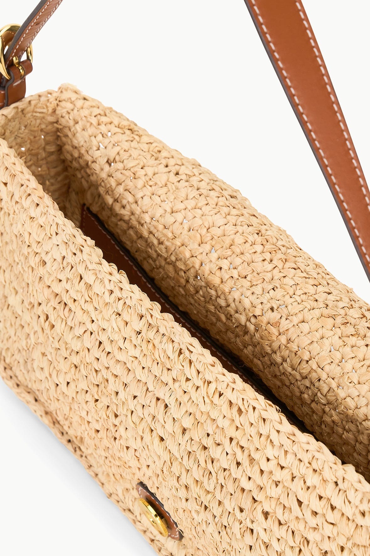 Raffia Handbag with Moon Buckle & Interior Pocket | Harlow Tan