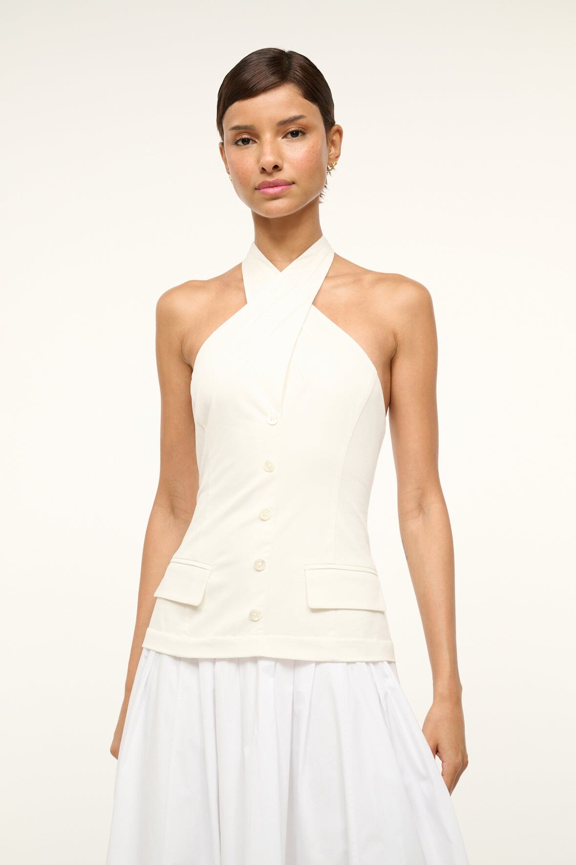 Cross-Front Halter Dress for Summer | Harrington Ivory White