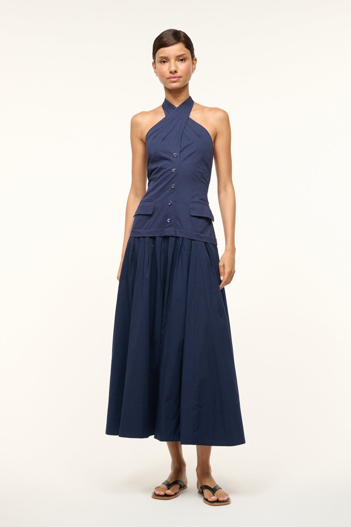 Cross-Front Halter Dress for Summer | Harrington Navy
