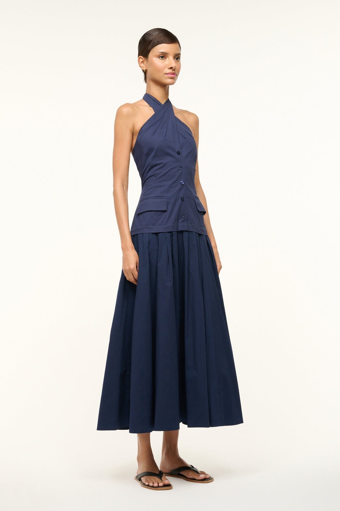 Cross-Front Halter Dress for Summer | Harrington Navy