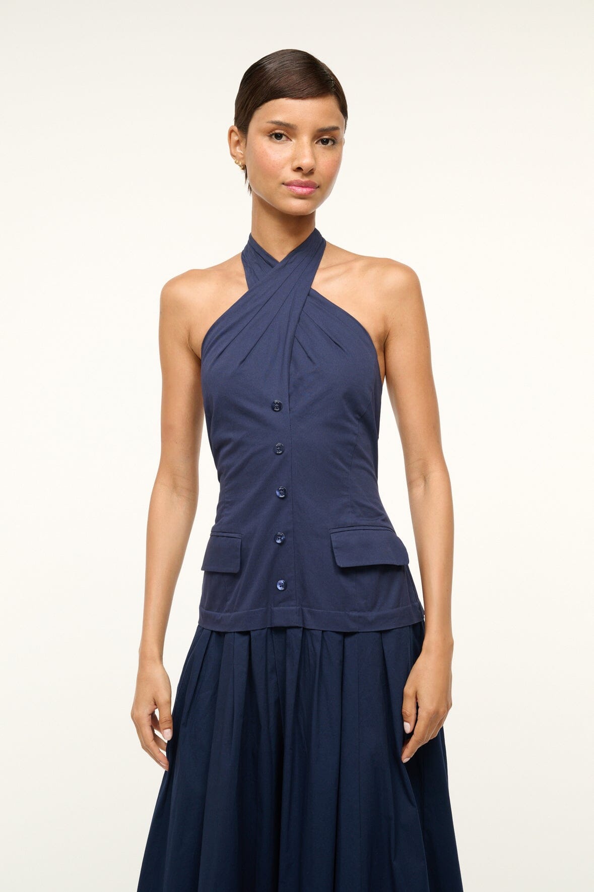 Cross-Front Halter Dress for Summer | Harrington Navy