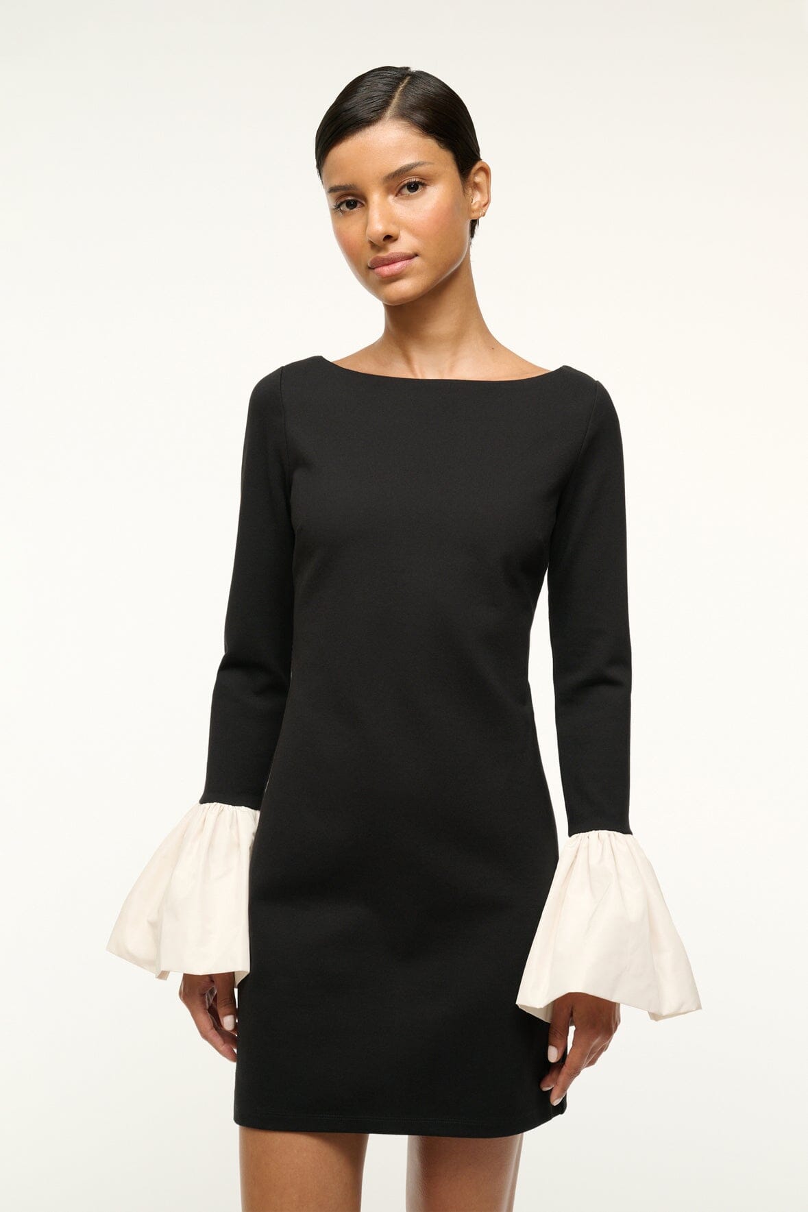 Cocktail Dress with Ponte Fabric & Taffeta Cuffs | Hawthorne