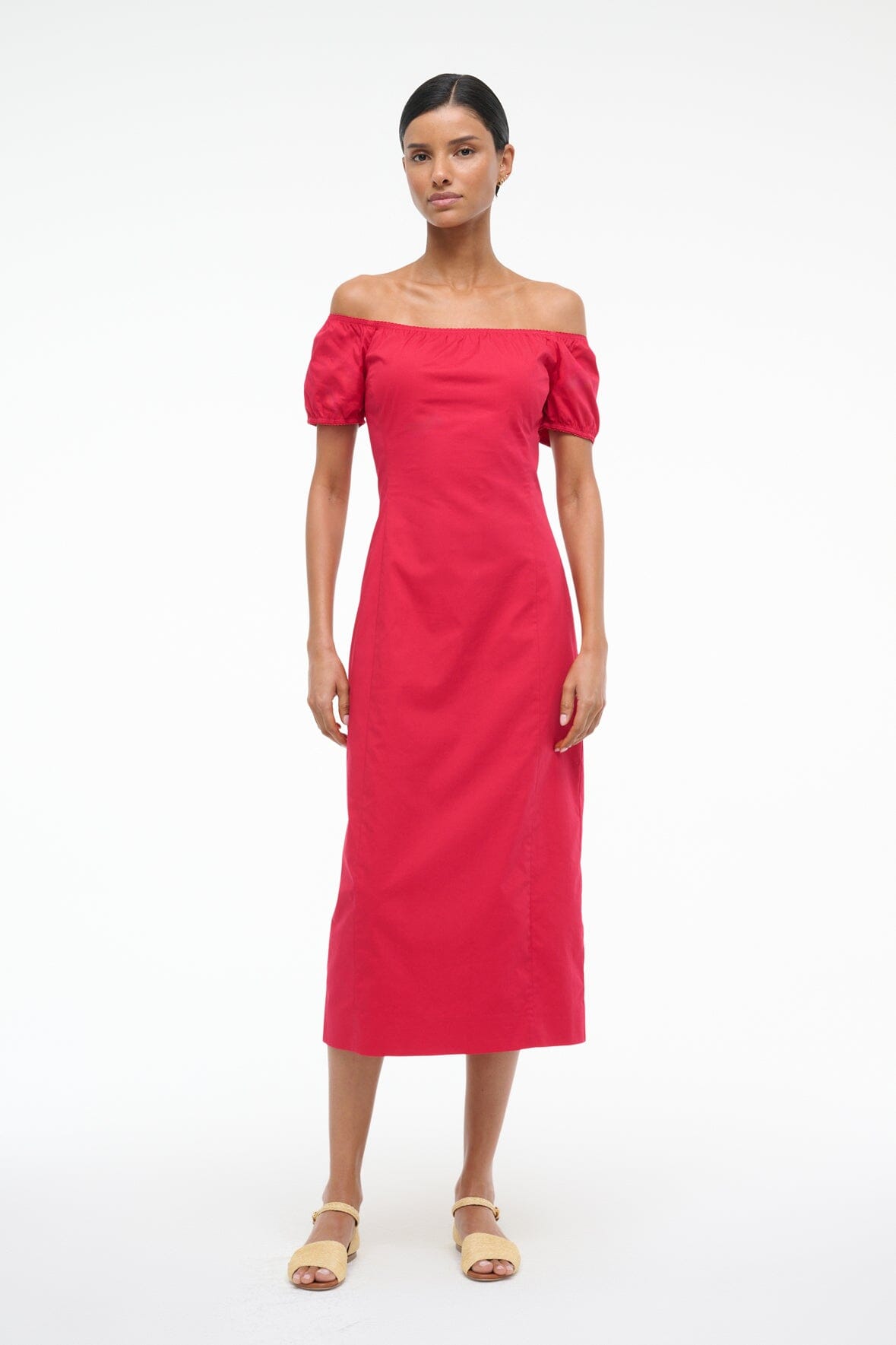 Off-Shoulder Midi Dress with Back Slit & Zip Closure | Helene Dress
