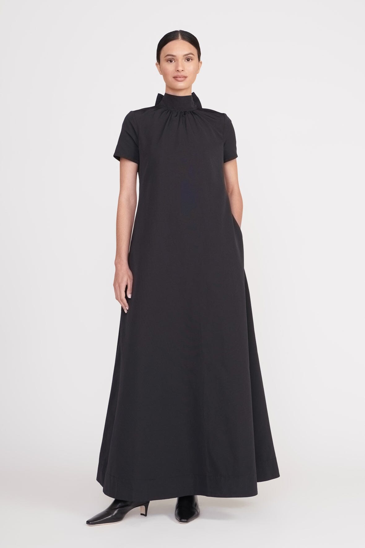 Black Maxi Dress with Open Back & Self-Tie Neck | Ilana