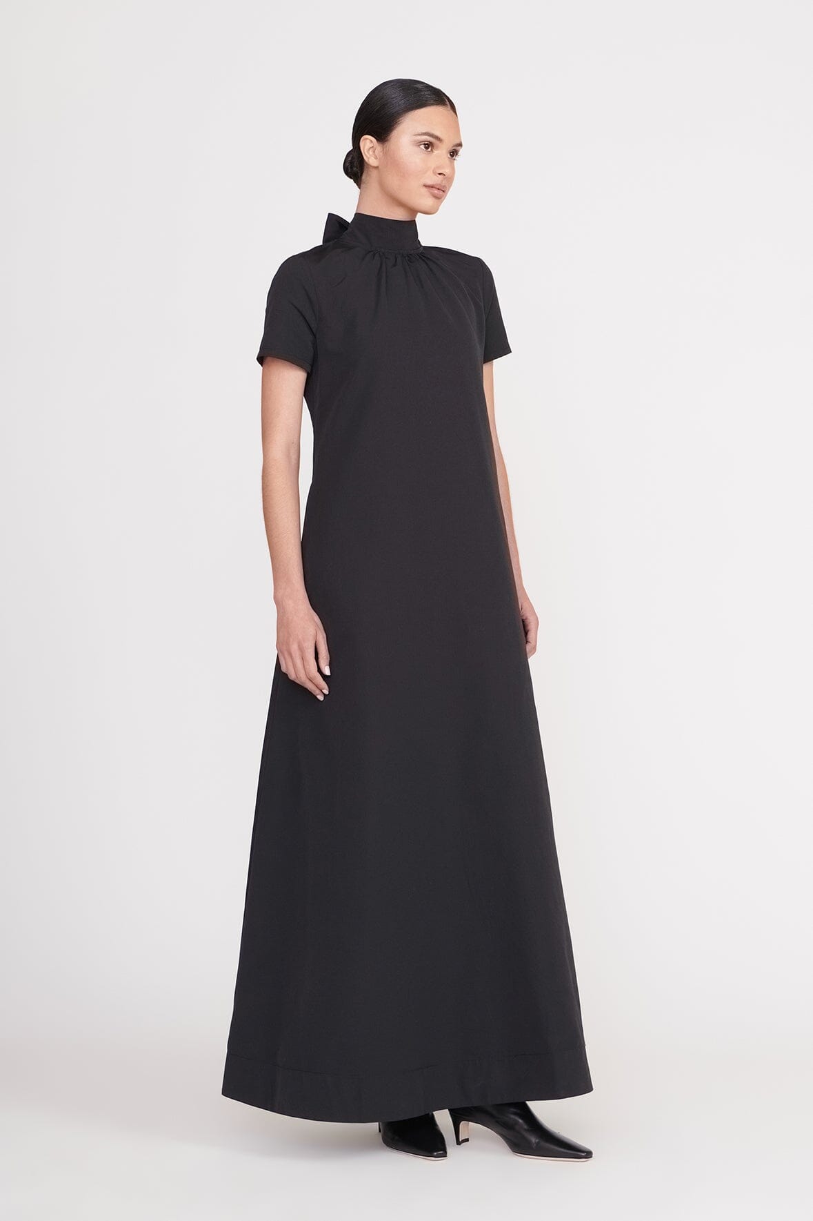 Black Maxi Dress with Open Back & Self-Tie Neck | Ilana