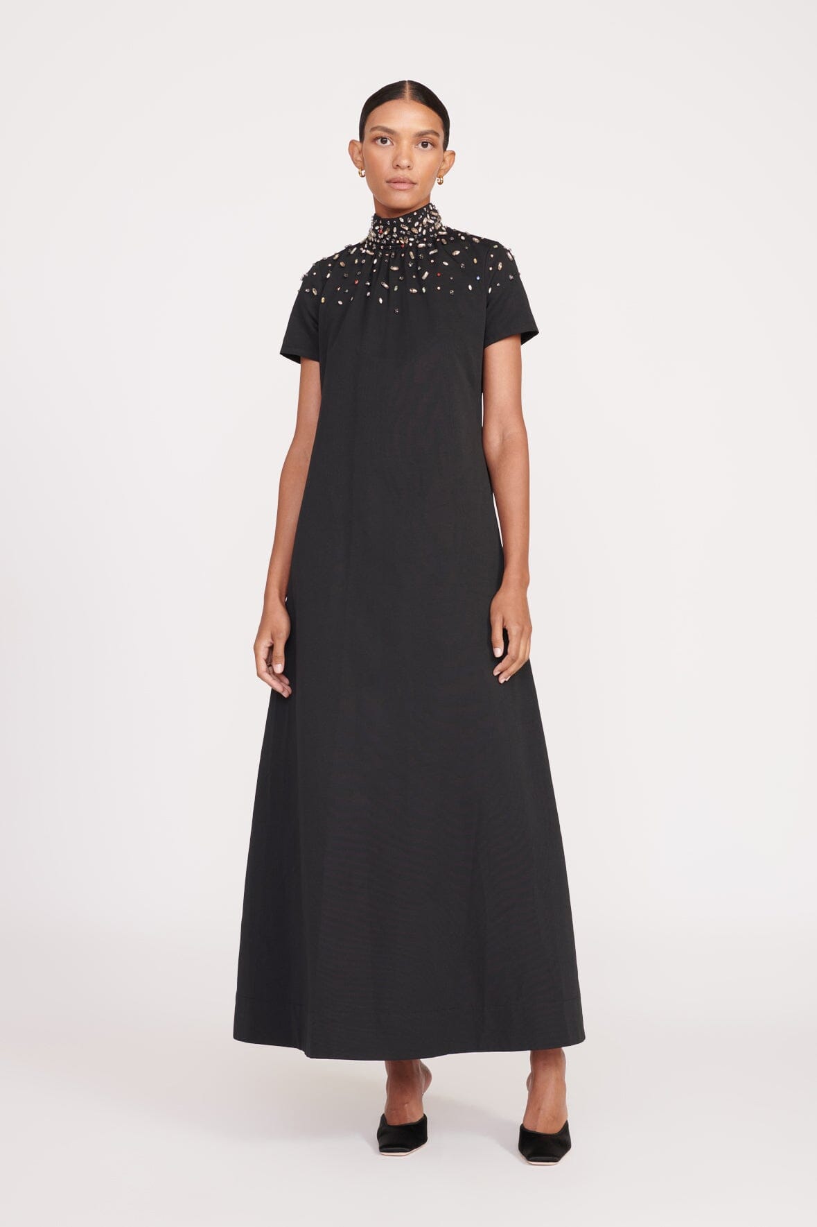 Embellished Maxi Gown with Open Back & Crystal Neck Detail | Ilana Dress