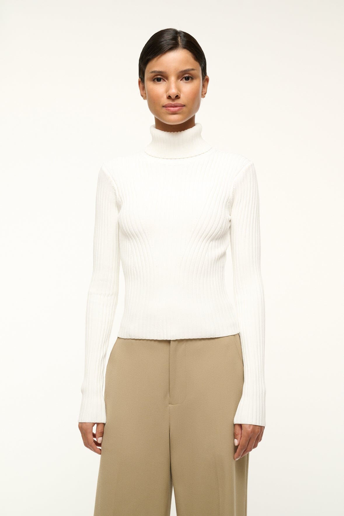 Long Sleeve Ribbed Turtleneck Top | Jace Ivory