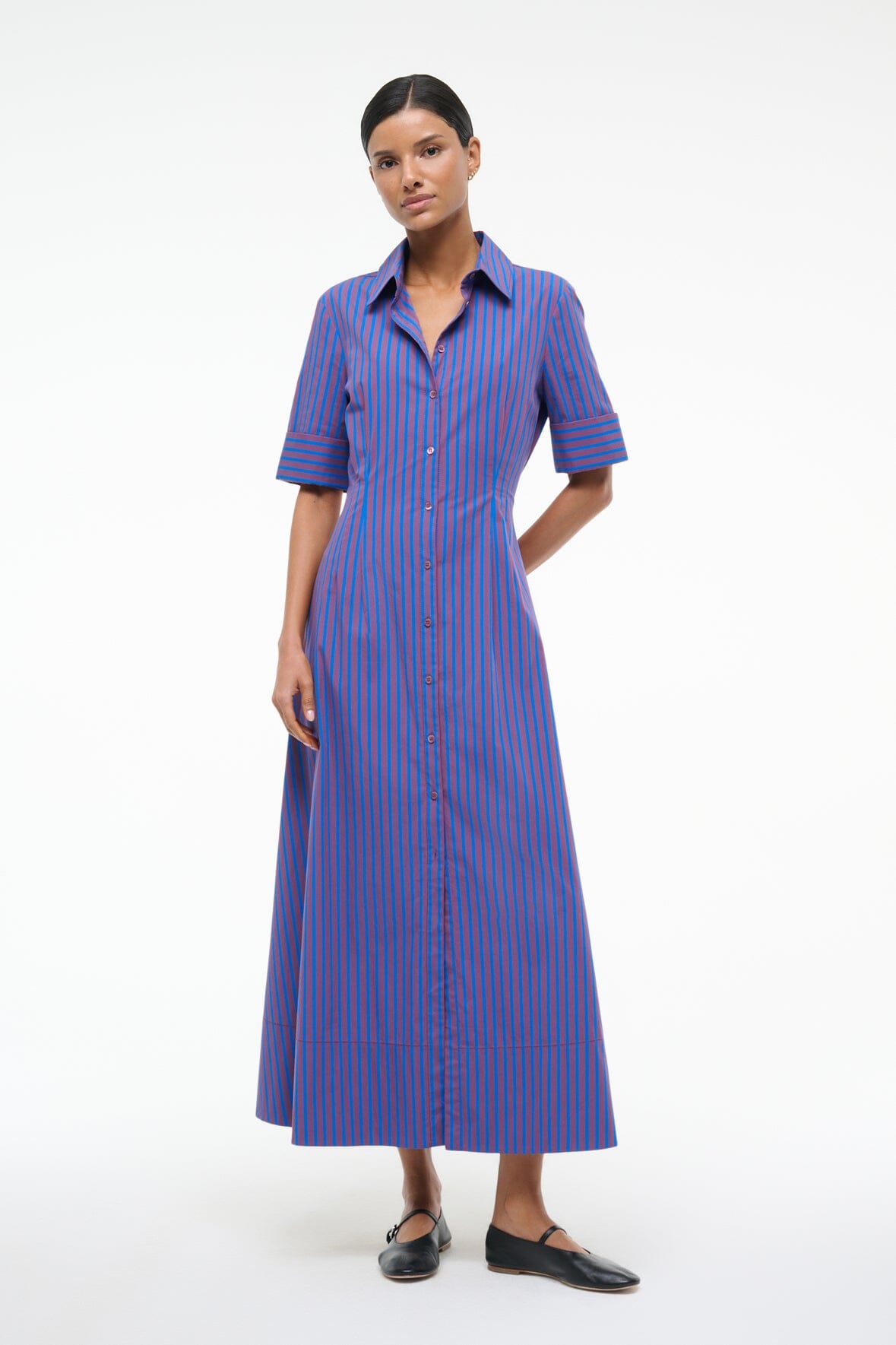 Maxi Shirt Dress in Cotton Poplin | Joan Dress Atlas Stripe