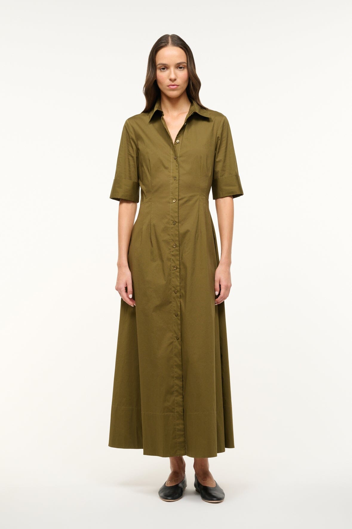 Stretchy Cotton Poplin Maxi Dress | Joan Sergeant Green