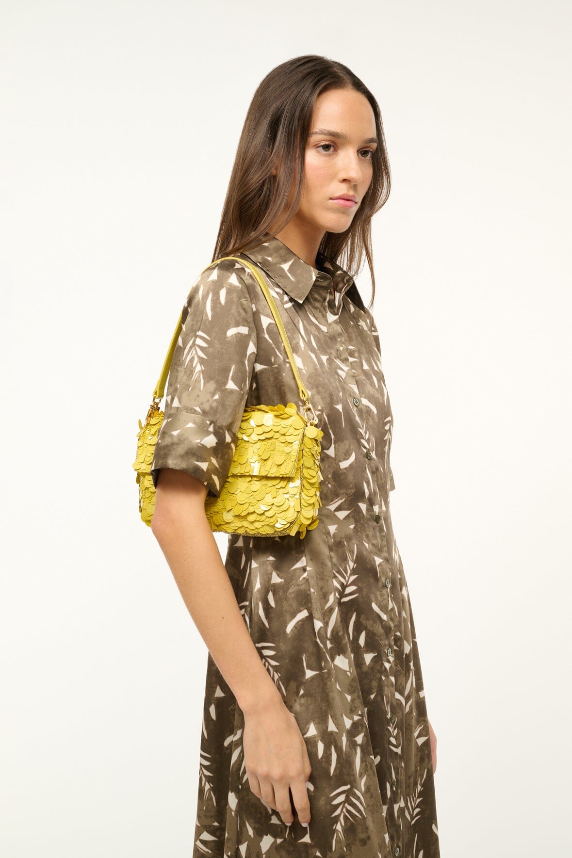 Printed Satin Shirtdress with Cuffed Sleeves | Joan Maxi Dress