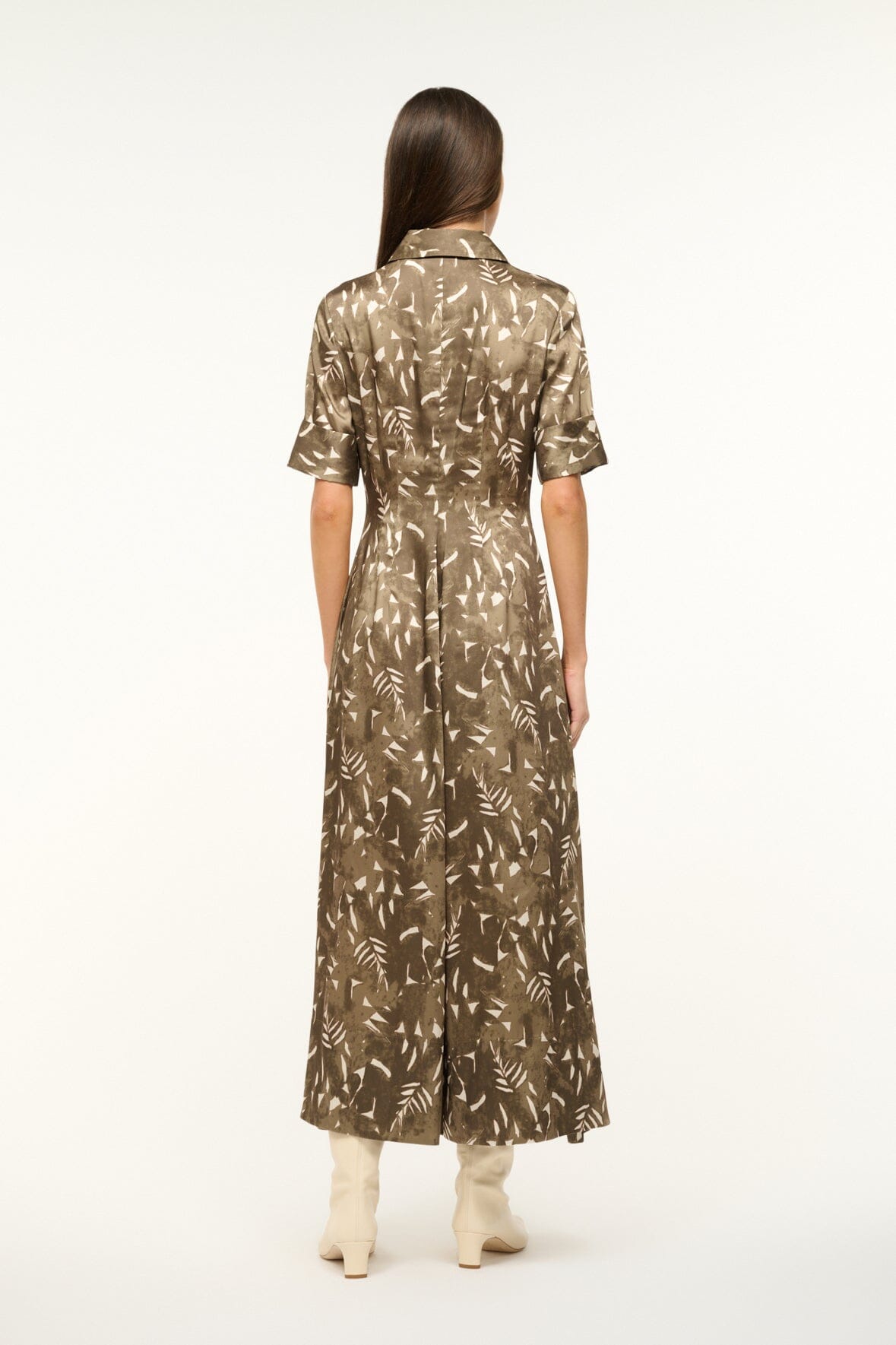 Printed Satin Shirtdress with Cuffed Sleeves | Joan Maxi Dress