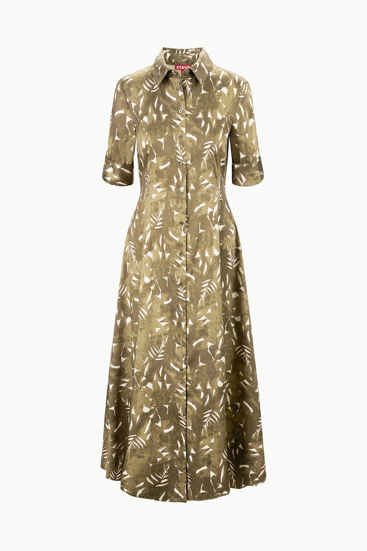 Printed Satin Shirtdress with Cuffed Sleeves | Joan Maxi Dress
